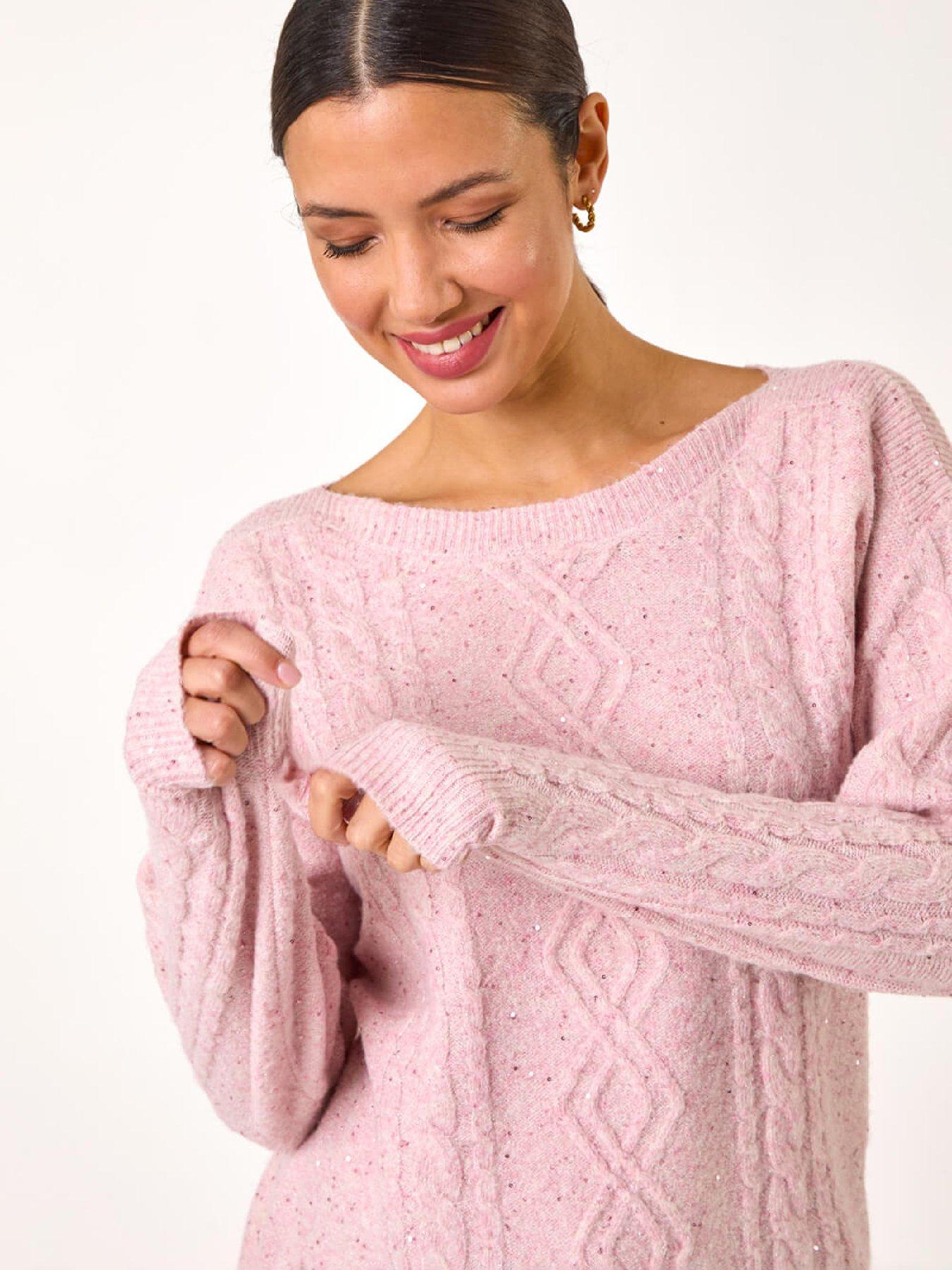 Image 4 of 5 of Roman Sparkly Cable Knit Jumper - Light Pink