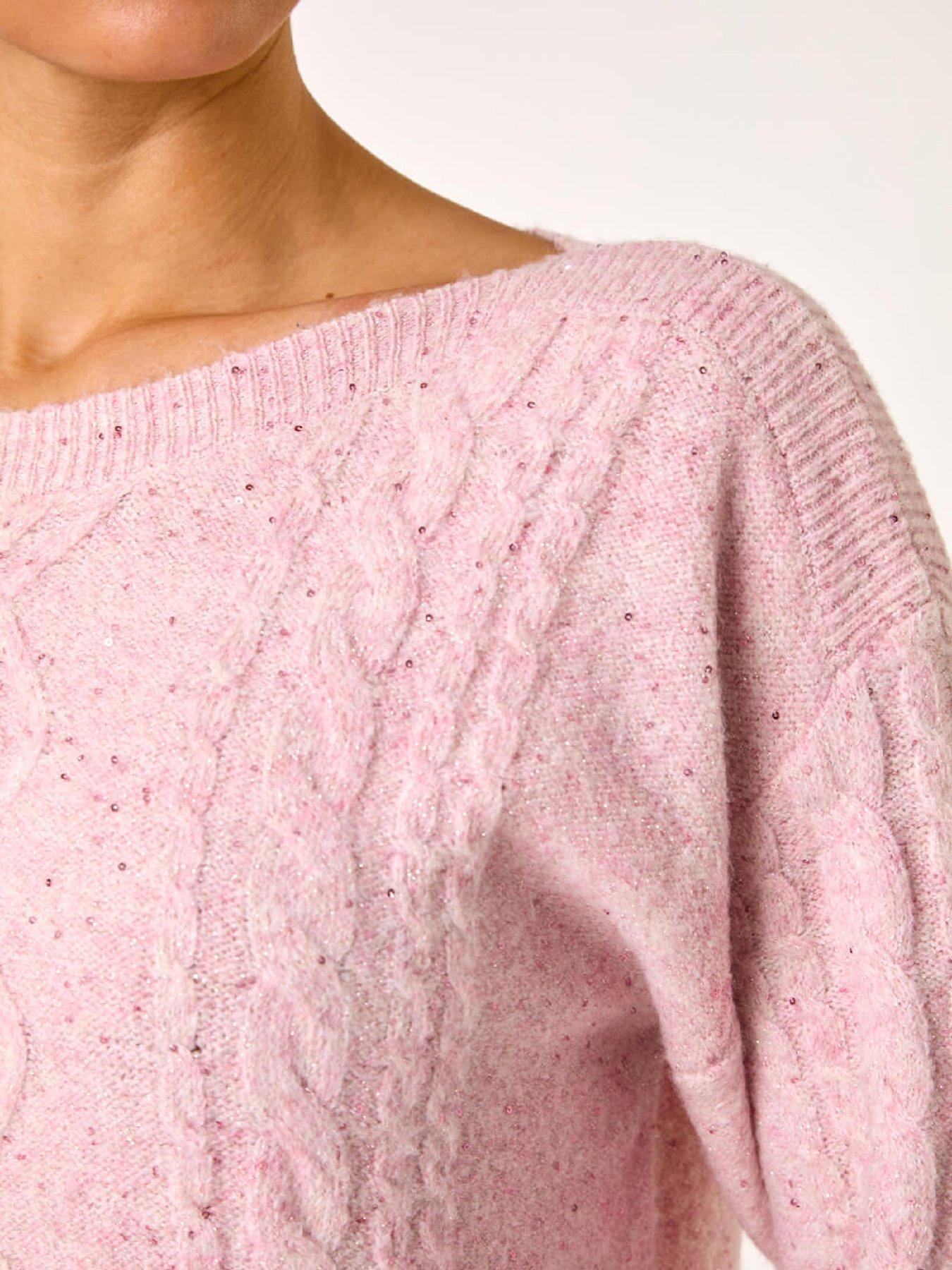 Image 5 of 5 of Roman Sparkly Cable Knit Jumper - Light Pink