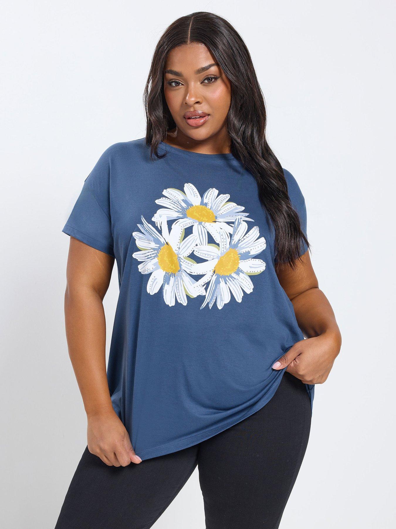 Yours Curve Core Daisy Placement T-shirt
