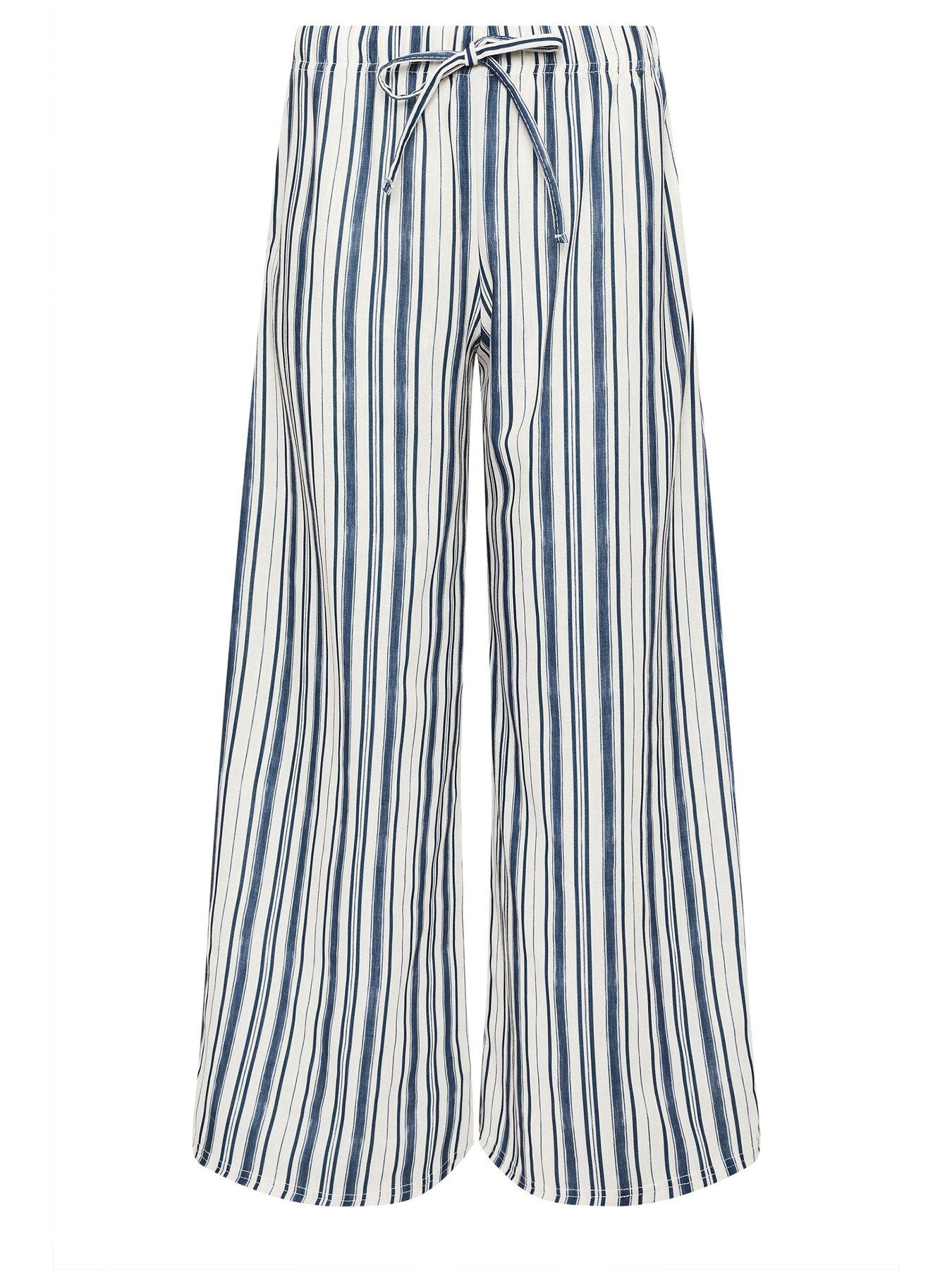 Image 5 of 5 of PixieGirl Petite Stripe Wide Leg Trousers - Blue