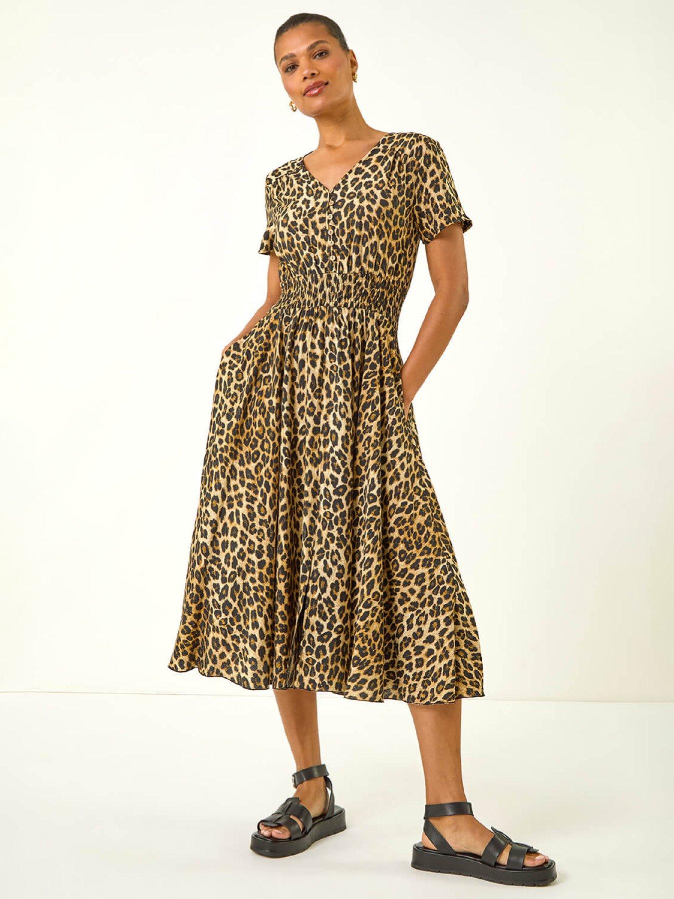 roman-animal-print-shirred-midi-dress-tan