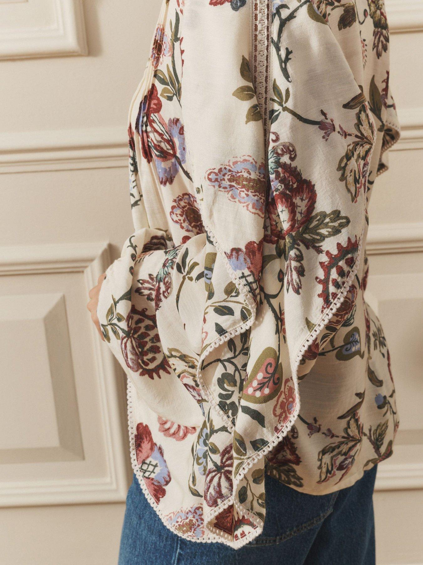  image of laura-ashley-pleat-front-ruffle-sleeve-blouse-multi