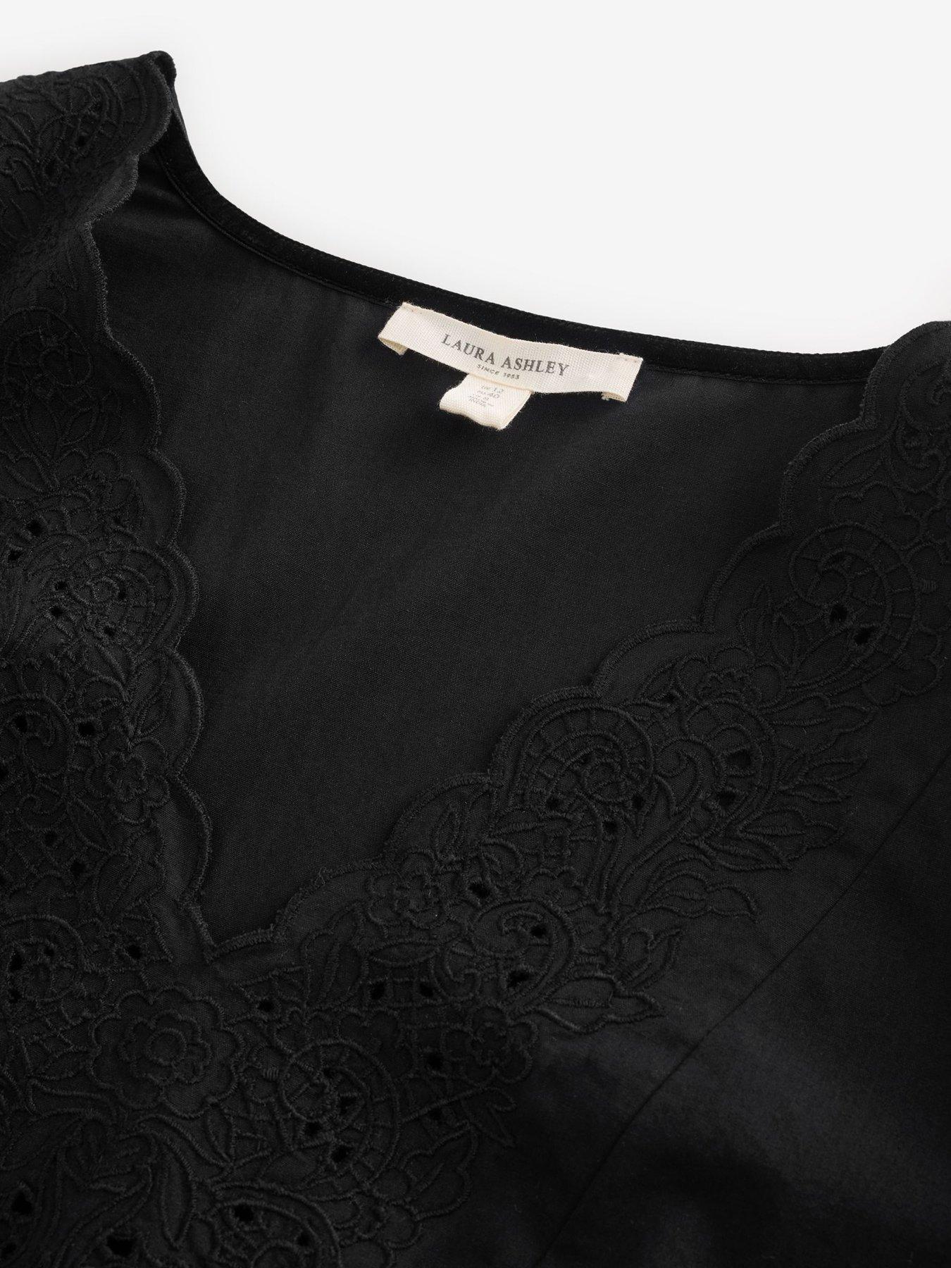 Image 6 of 7 of Laura Ashley Broderie Cotton Midi Dress - Black