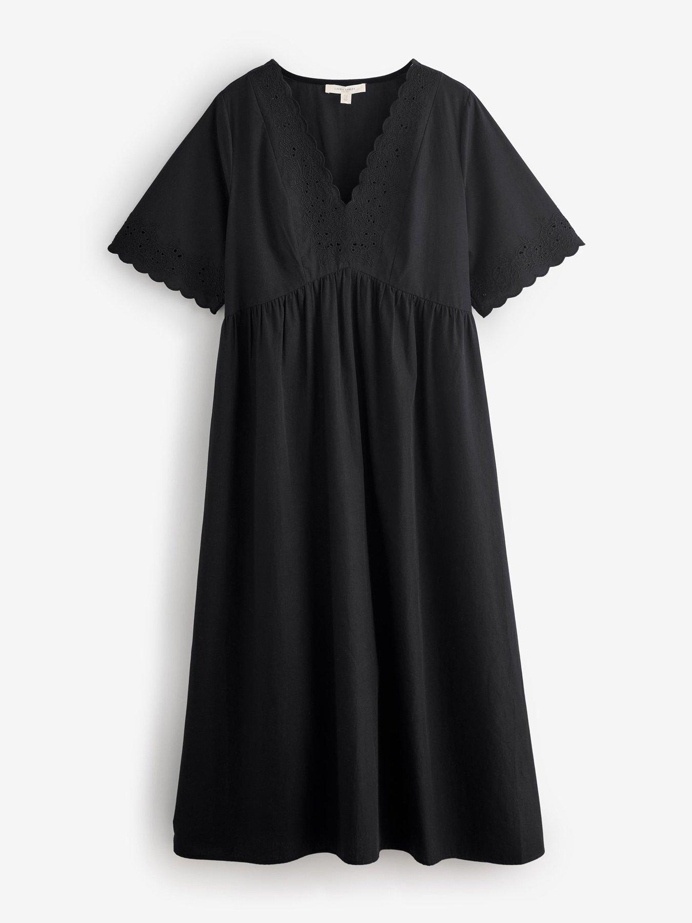 Image 7 of 7 of Laura Ashley Broderie Cotton Midi Dress - Black