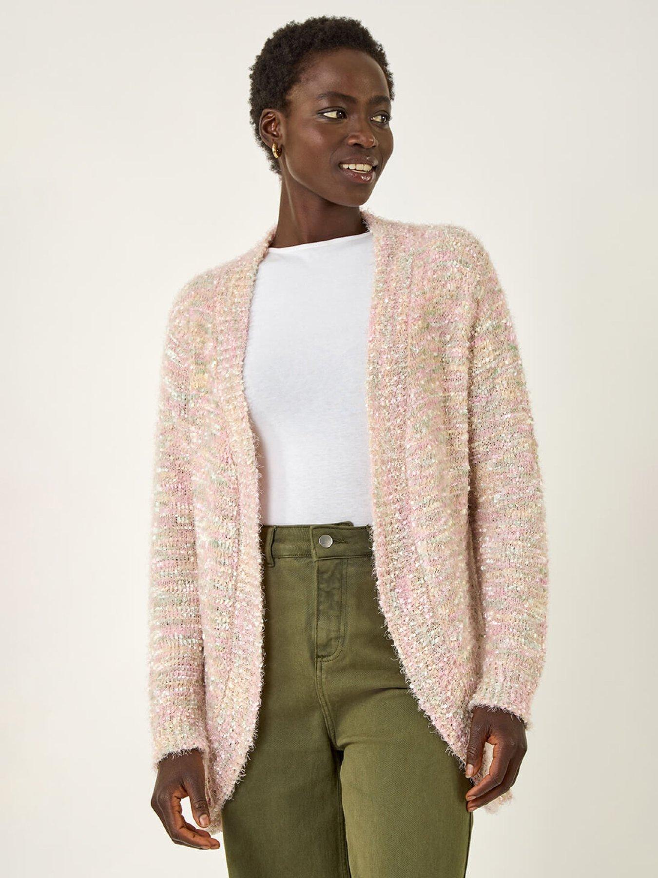 Roman Speckled Popcorn Knit Cardigan - Light Pink