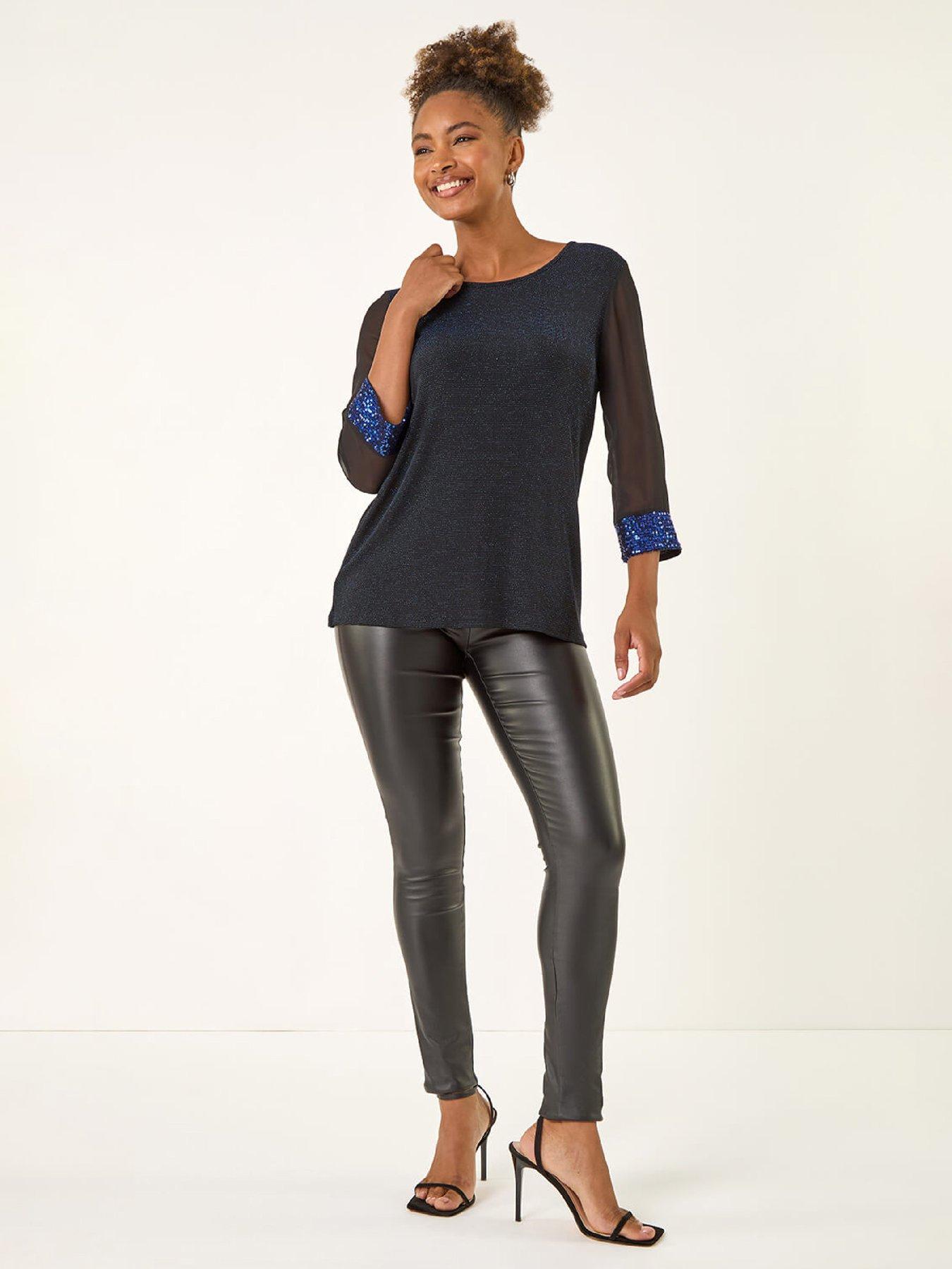 Image 1 of 5 of Roman Shimmer Sequin Cuff Top - Royal Blue