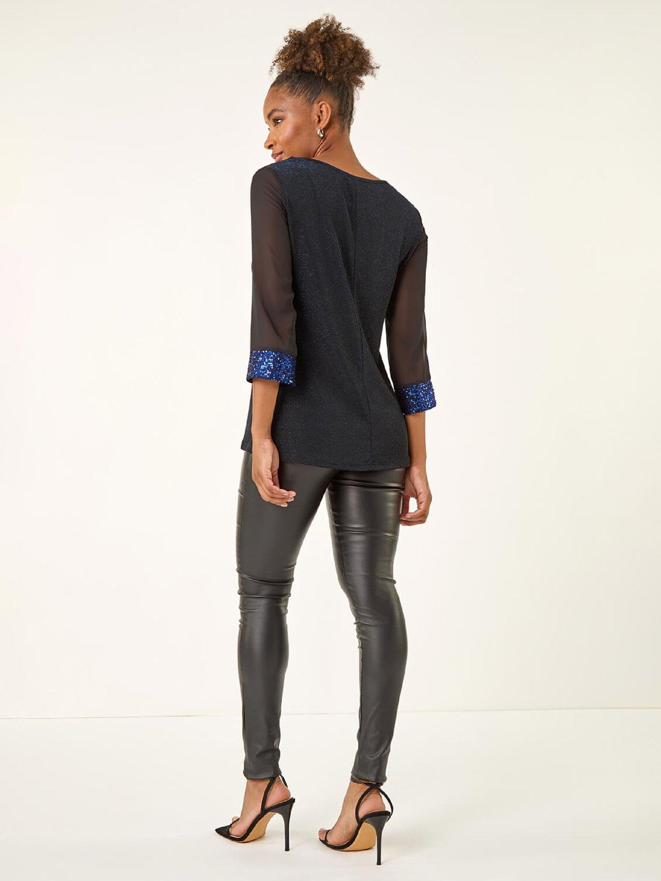 Image 2 of 5 of Roman Shimmer Sequin Cuff Top - Royal Blue