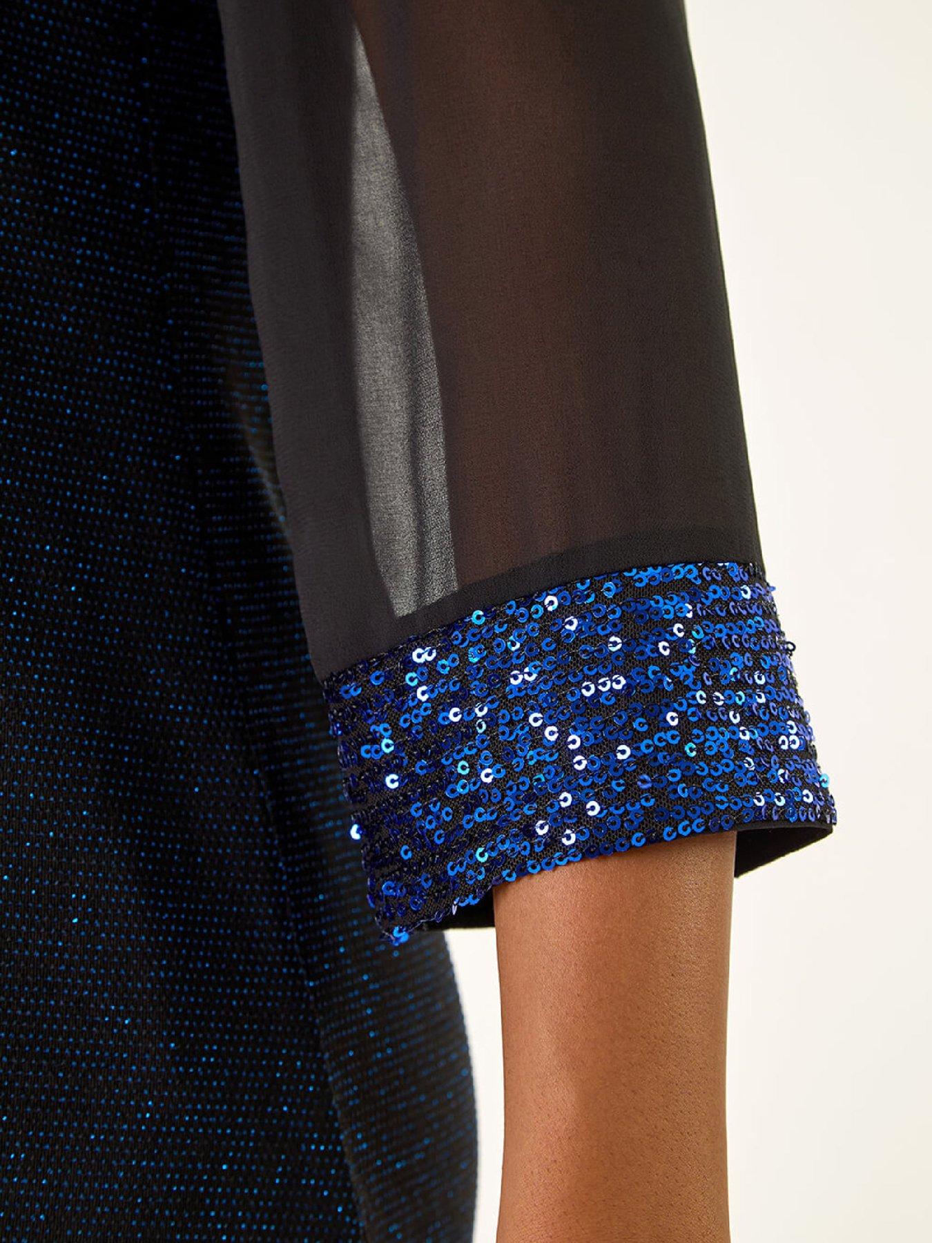 Image 5 of 5 of Roman Shimmer Sequin Cuff Top - Royal Blue