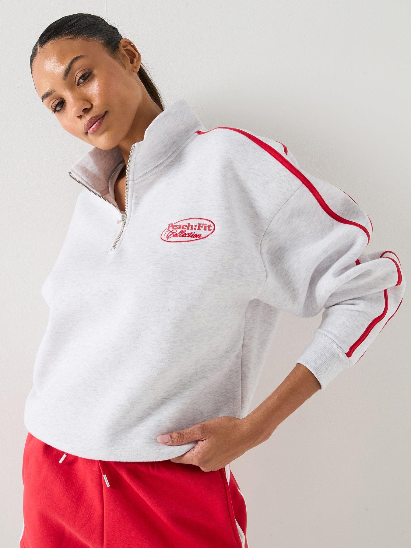 Peach Fit Womens Cotton Poly Quarter Zip Sweatshirt - Grey
