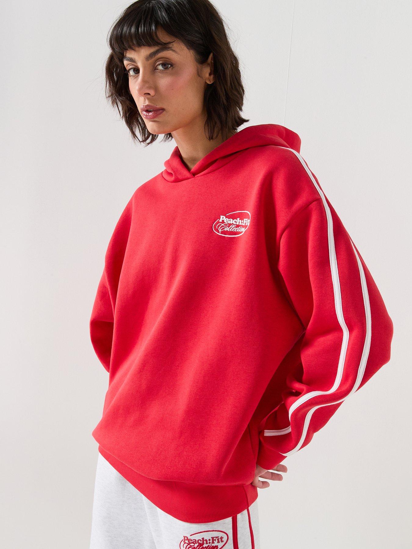 Peach Fit Womens Cotton Poly Long Sleeve Overhead Hoodie - Red