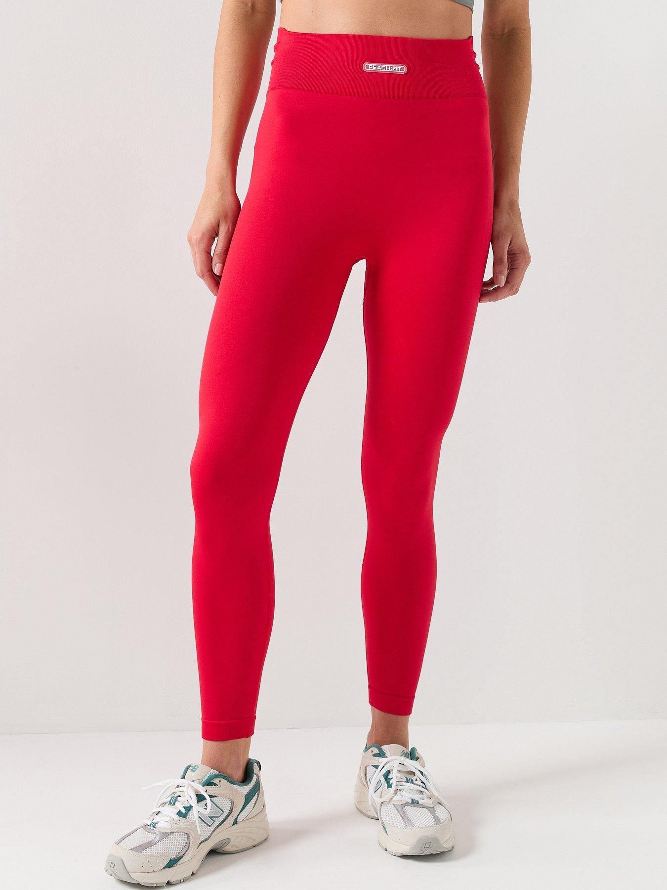 Peach Fit Womens High Waisted Seamless Leggings - Red