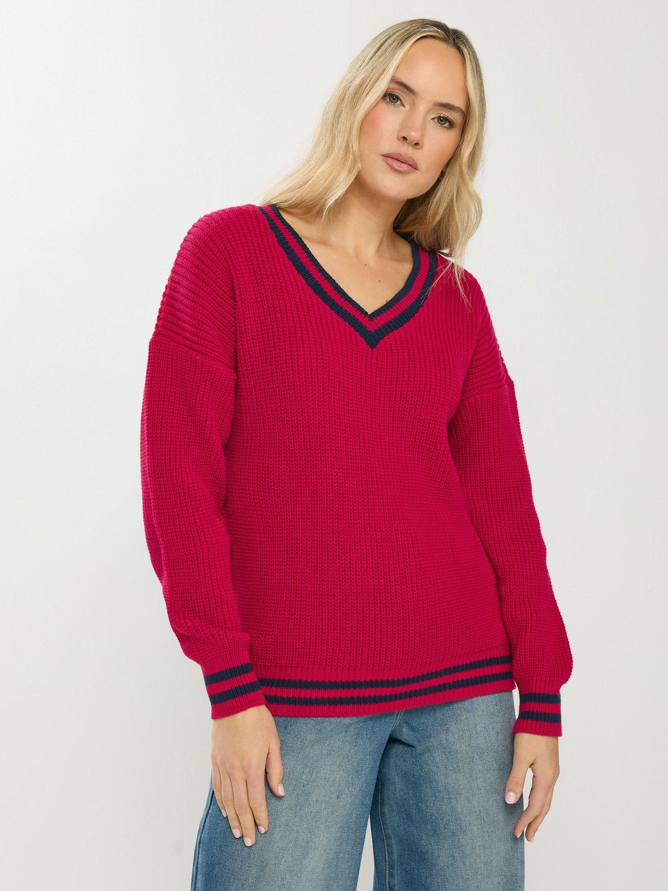 Image 1 of 5 of Long Tall Sally V-Neck Stripe Jumper - Red