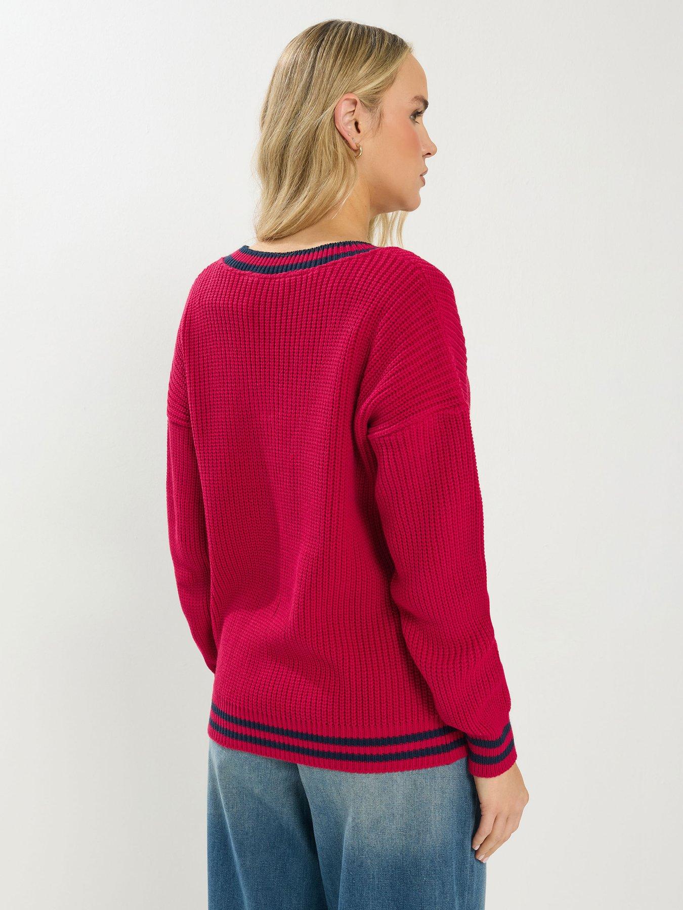 Image 2 of 5 of Long Tall Sally V-Neck Stripe Jumper - Red