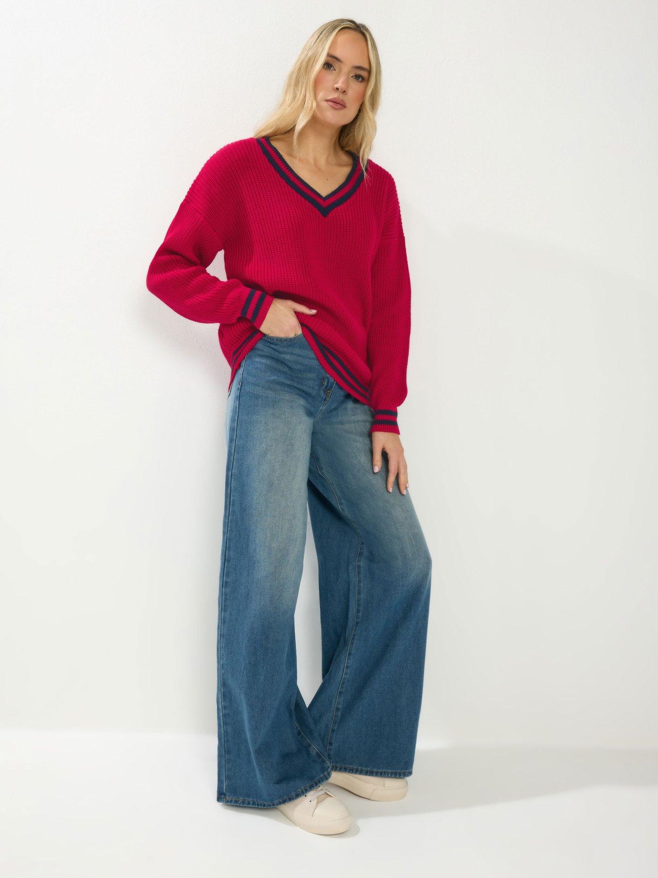 Image 3 of 5 of Long Tall Sally V-Neck Stripe Jumper - Red
