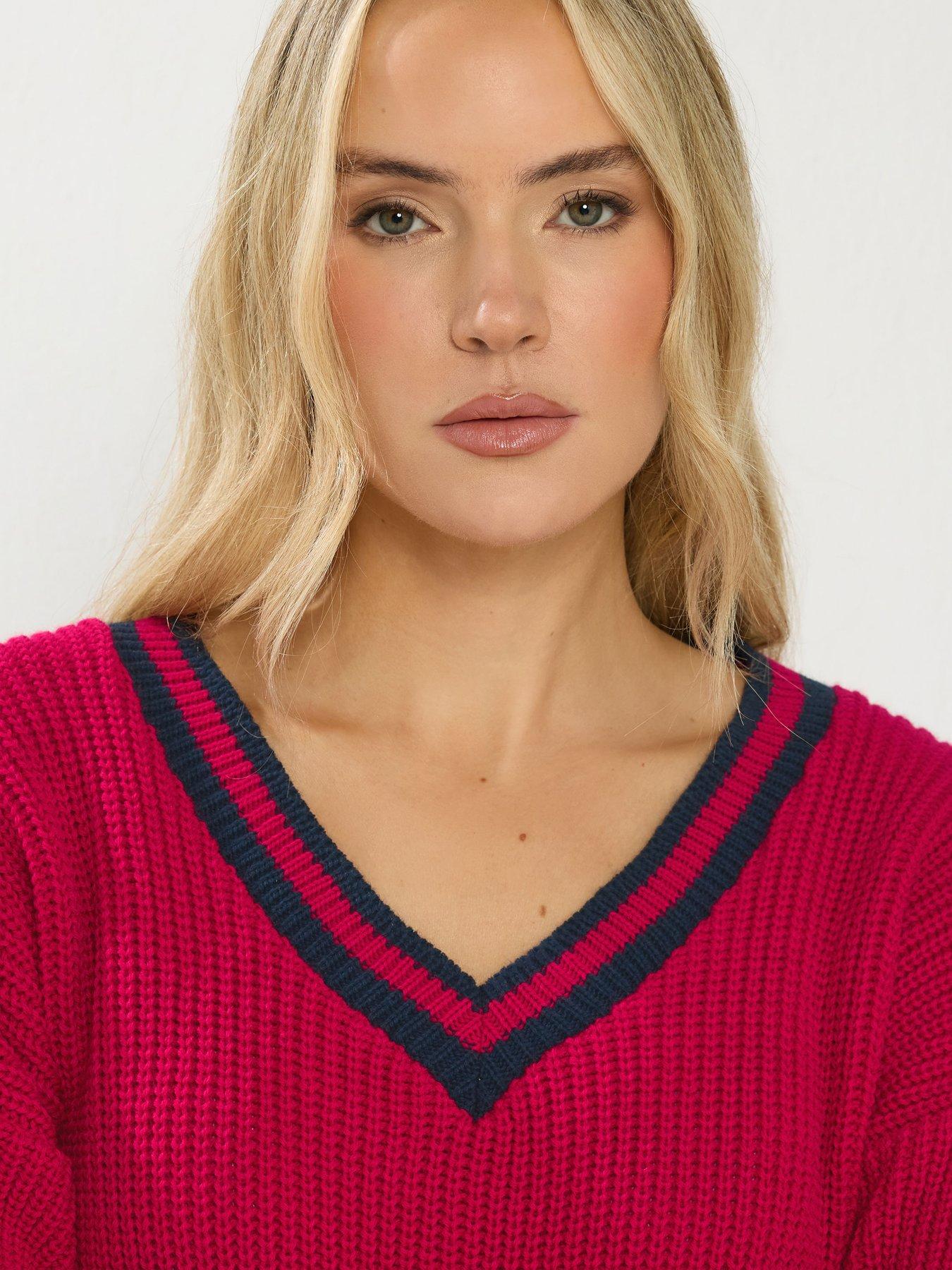 Image 4 of 5 of Long Tall Sally V-Neck Stripe Jumper - Red