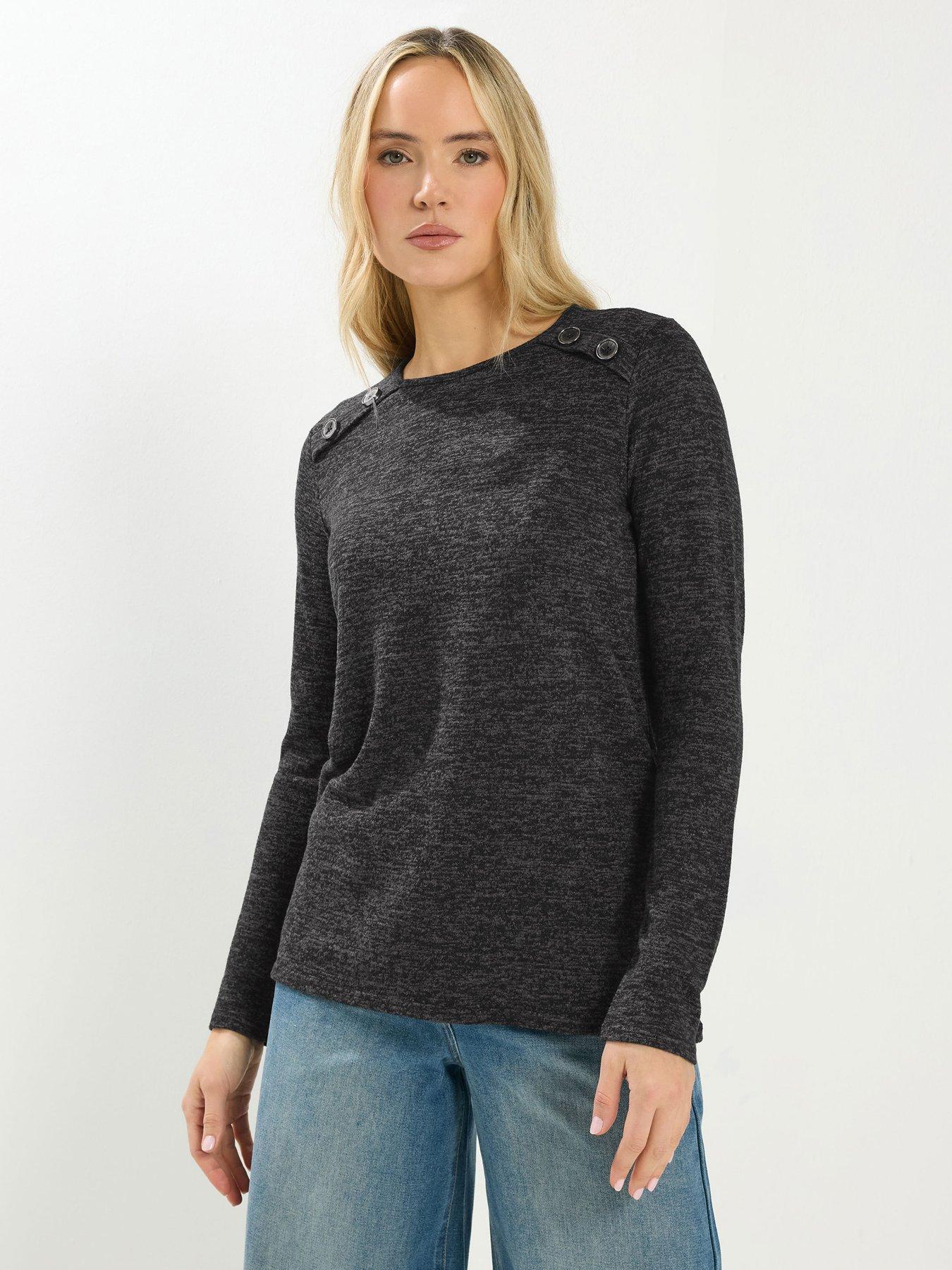 Image 1 of 5 of Long Tall Sally Marl Button Detail Top - Grey