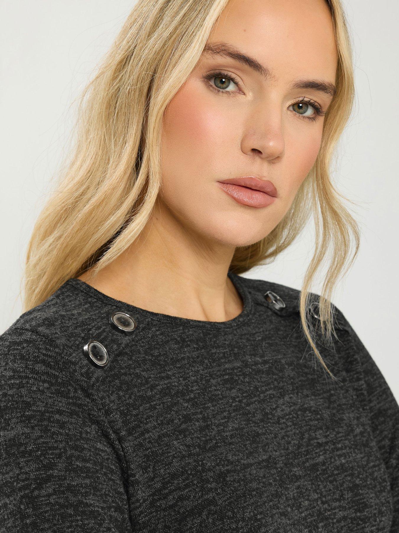 Image 4 of 5 of Long Tall Sally Marl Button Detail Top - Grey