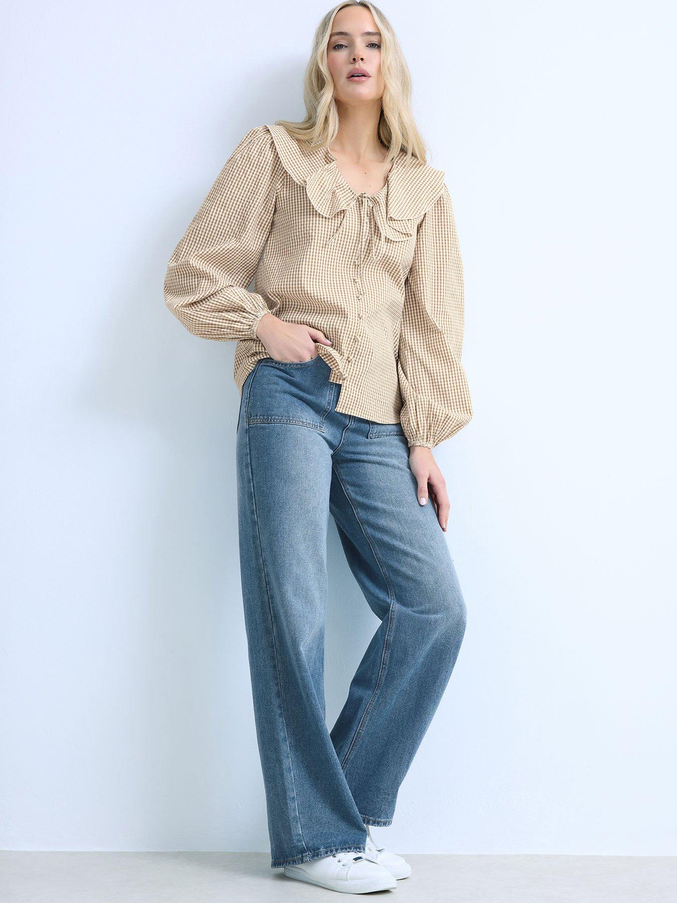 Long Tall Sally Gingham Collar Blouse - Cream