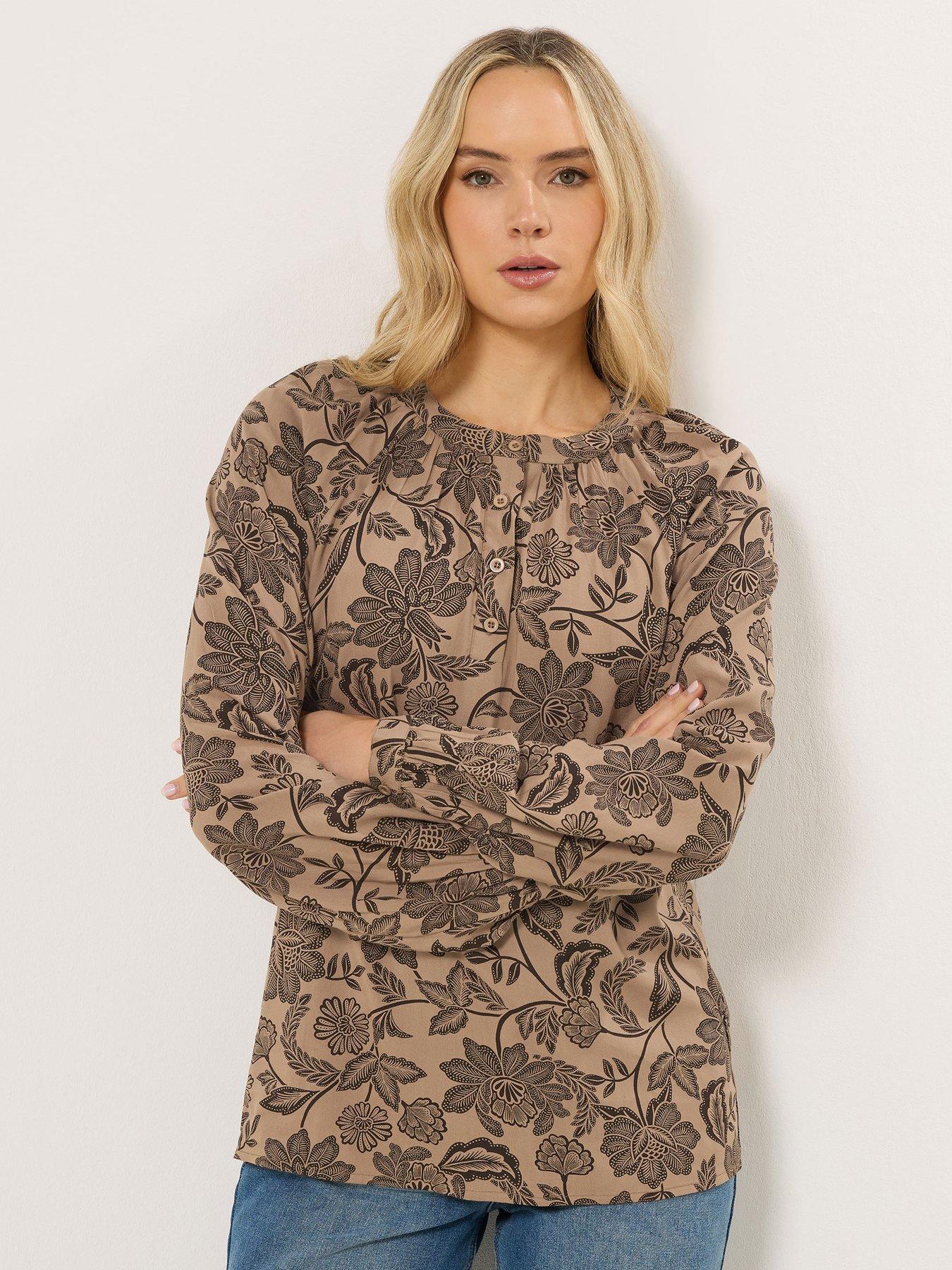 Long Tall Sally Floral Placket Raglan Blouse - Cream