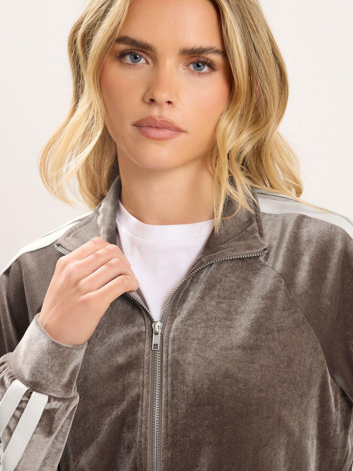 Image 4 of 4 of PixieGirl Petite Velour Stripe Jacket - Brown
