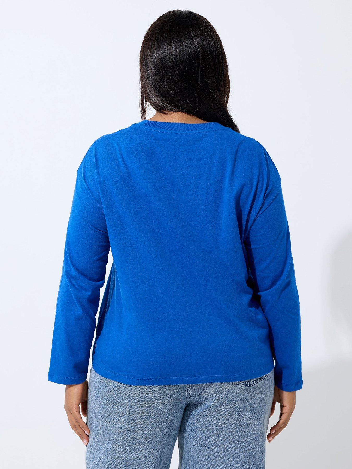 Image 2 of 5 of Yours Curve Sport Long Sleeve Boxy T-Shirt - Blue