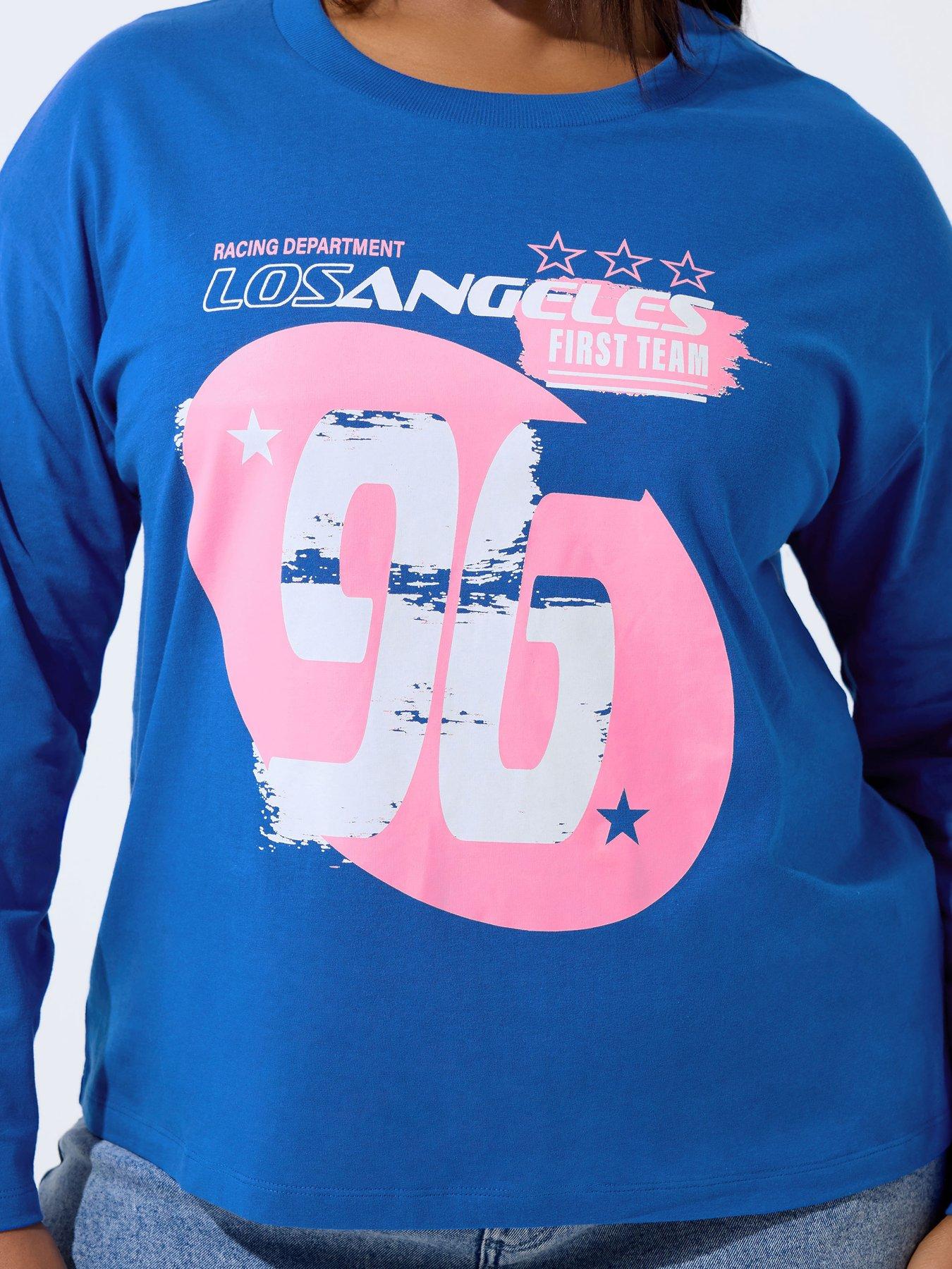 Image 4 of 5 of Yours Curve Sport Long Sleeve Boxy T-Shirt - Blue