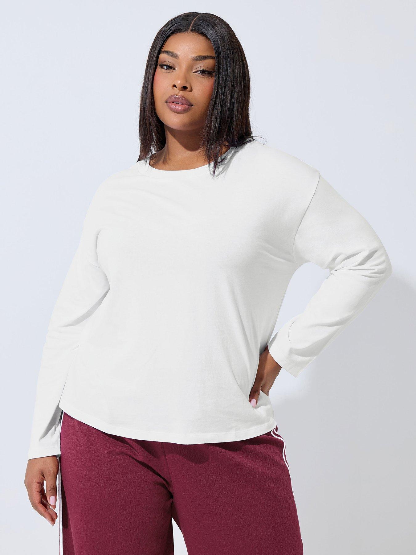 Yours Curve Long Sleeve Plain T-Shirt - White