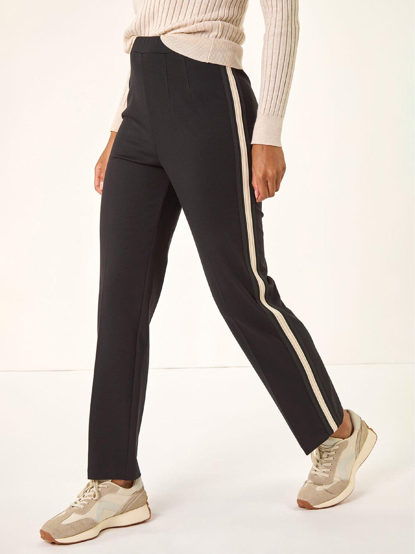Roman Stripe Straight Leg Side Stripe Trousers - Black