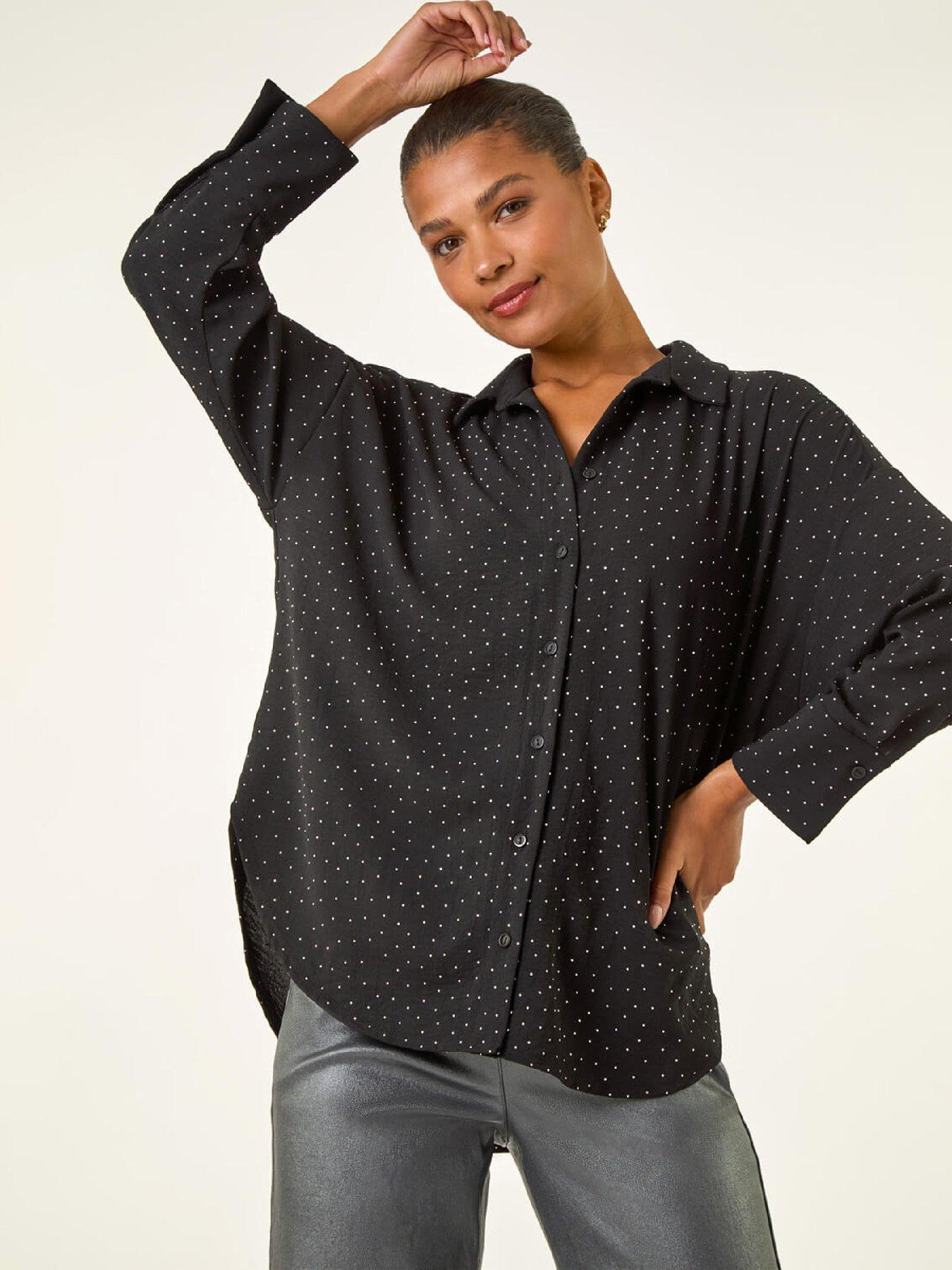 Image 1 of 5 of Roman Hotfix Collared Longline Shirt - Black