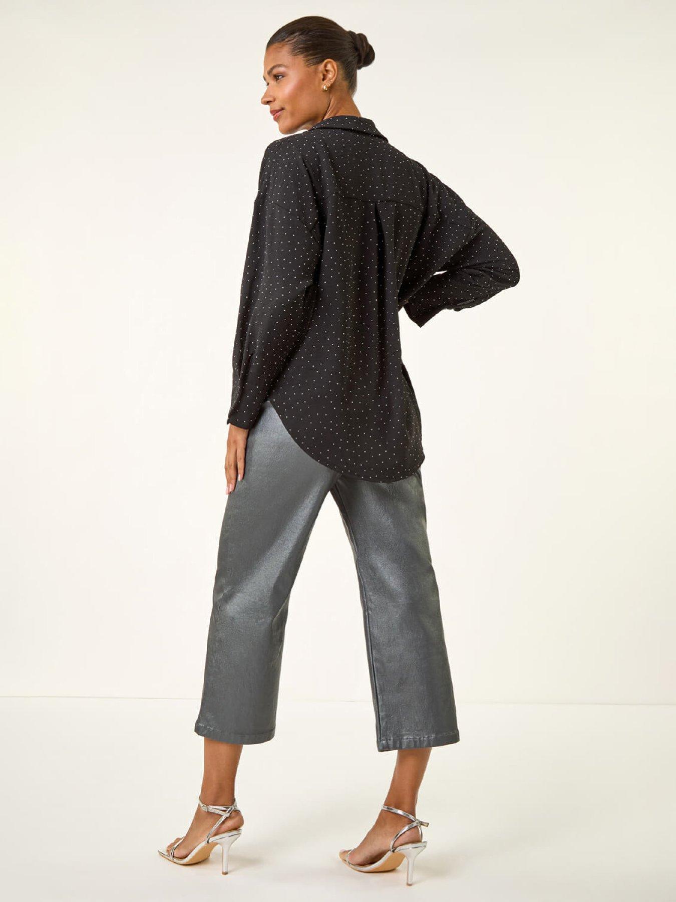 Image 2 of 5 of Roman Hotfix Collared Longline Shirt - Black