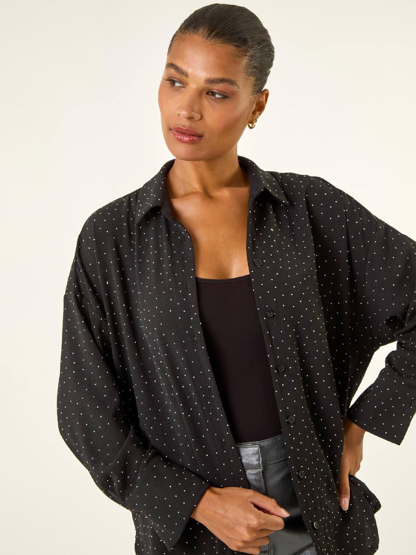 Image 4 of 5 of Roman Hotfix Collared Longline Shirt - Black