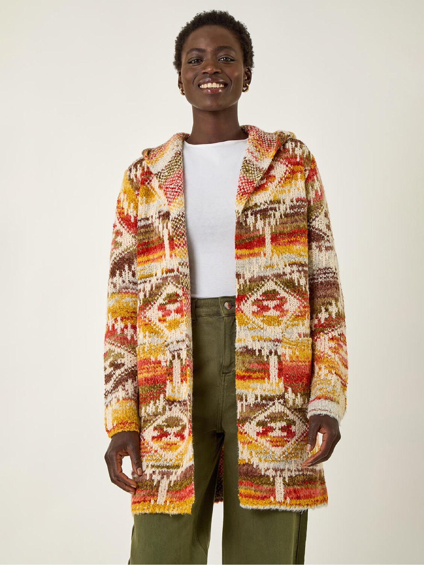 Image 1 of 5 of Roman Jacquard Knit Cardigan - Beige
