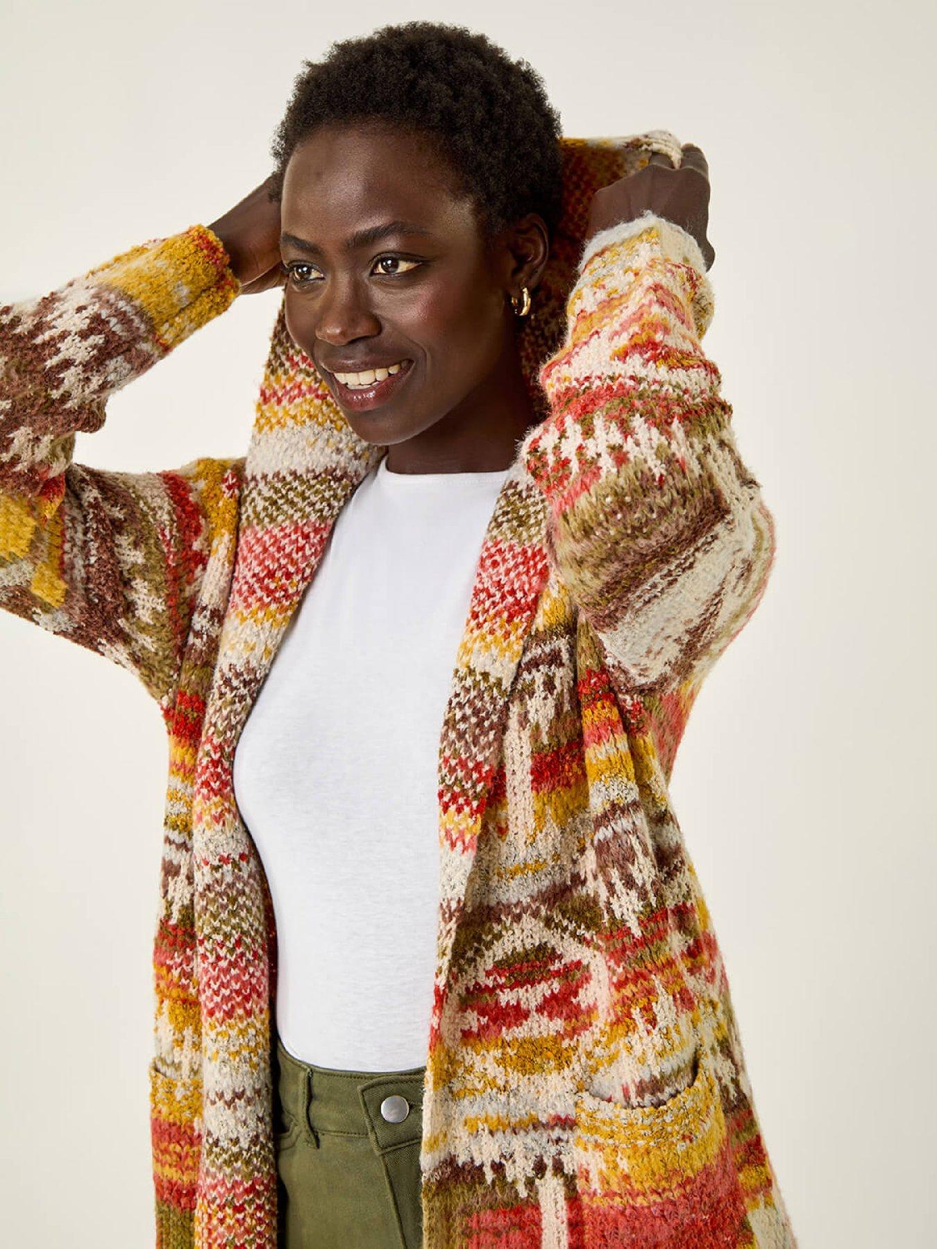 Image 4 of 5 of Roman Jacquard Knit Cardigan - Beige