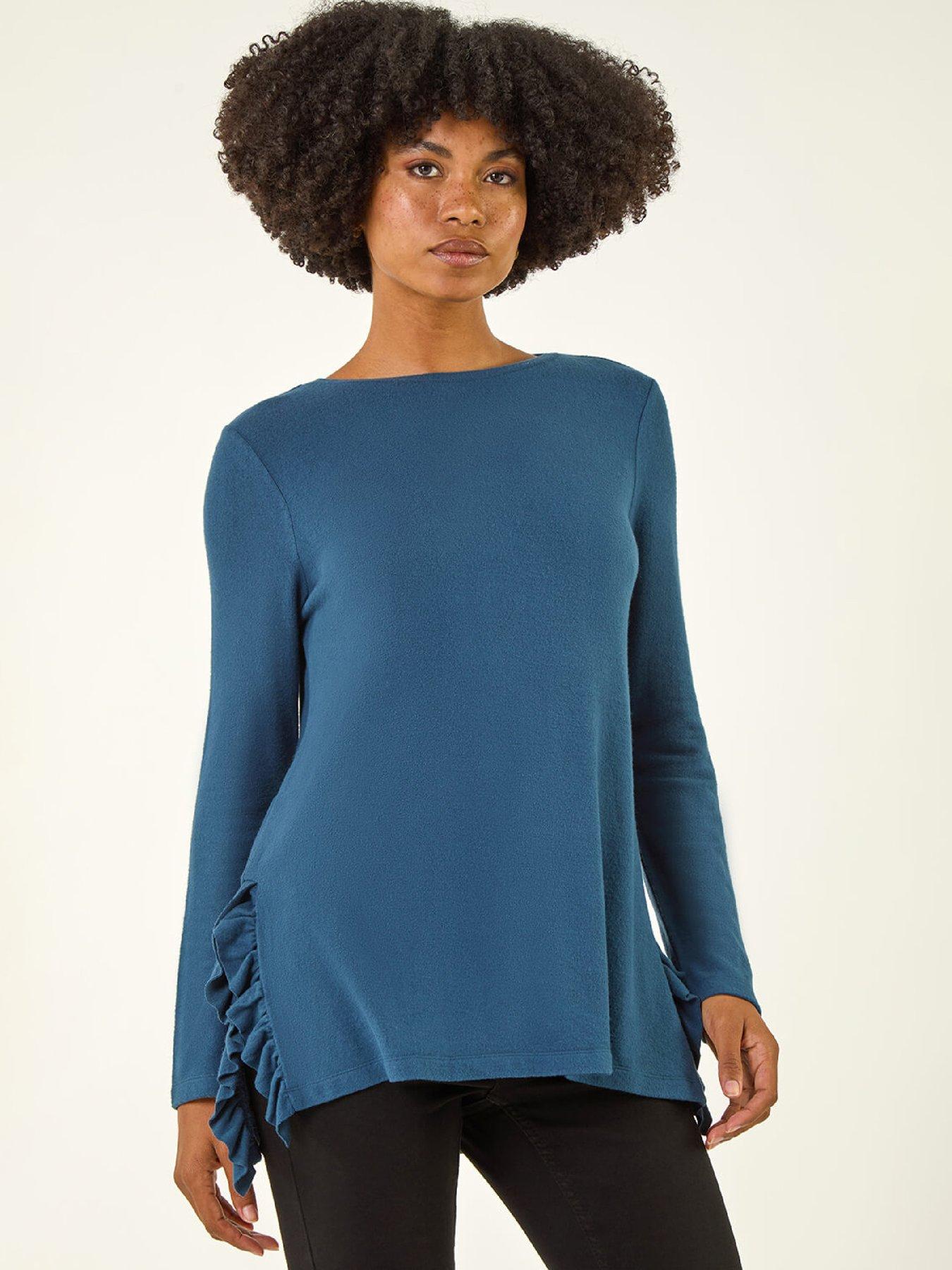 Roman Soft Touch Side Ruffle Top - Teal