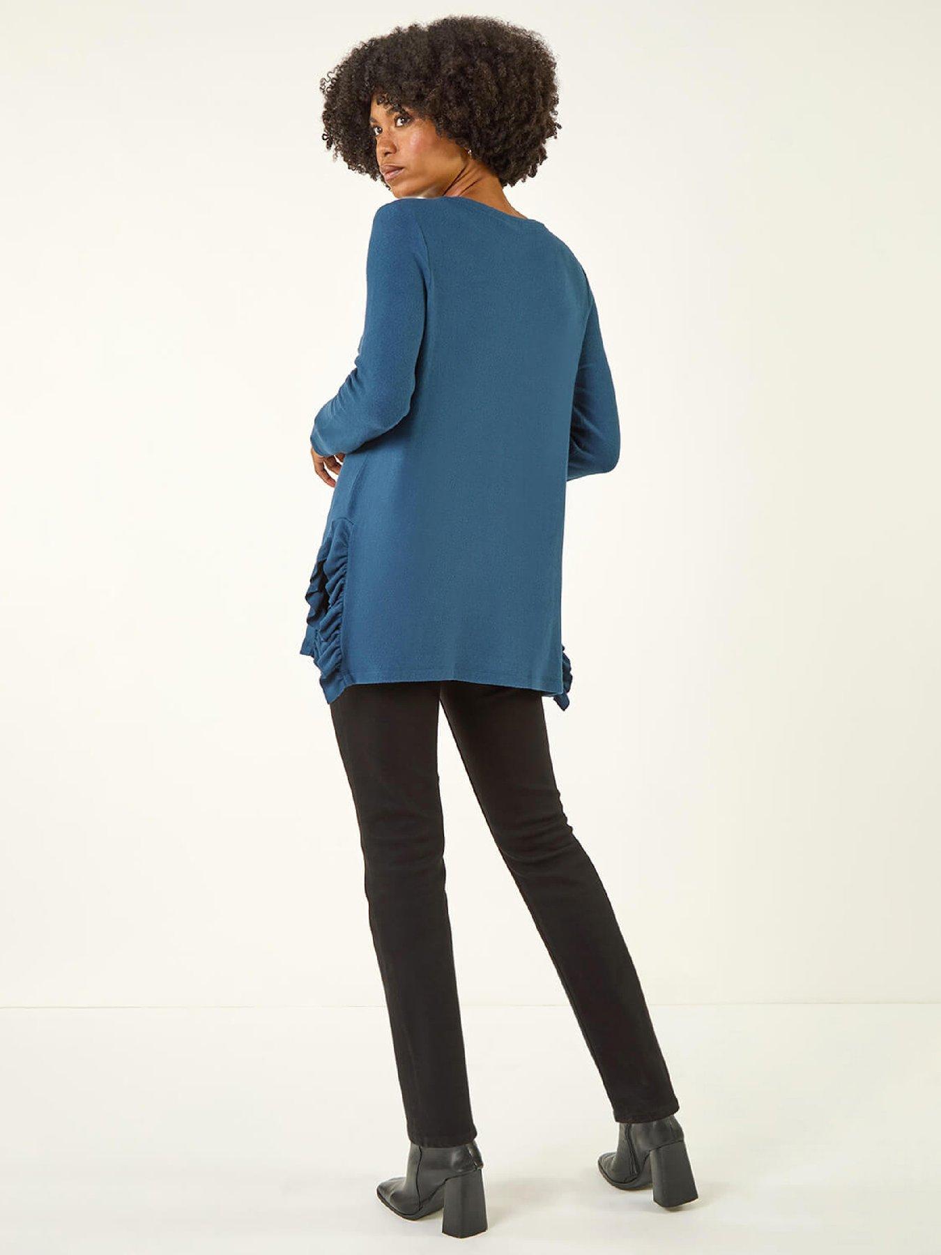 Image 2 of 5 of Roman Soft Touch Side Ruffle Top - Teal