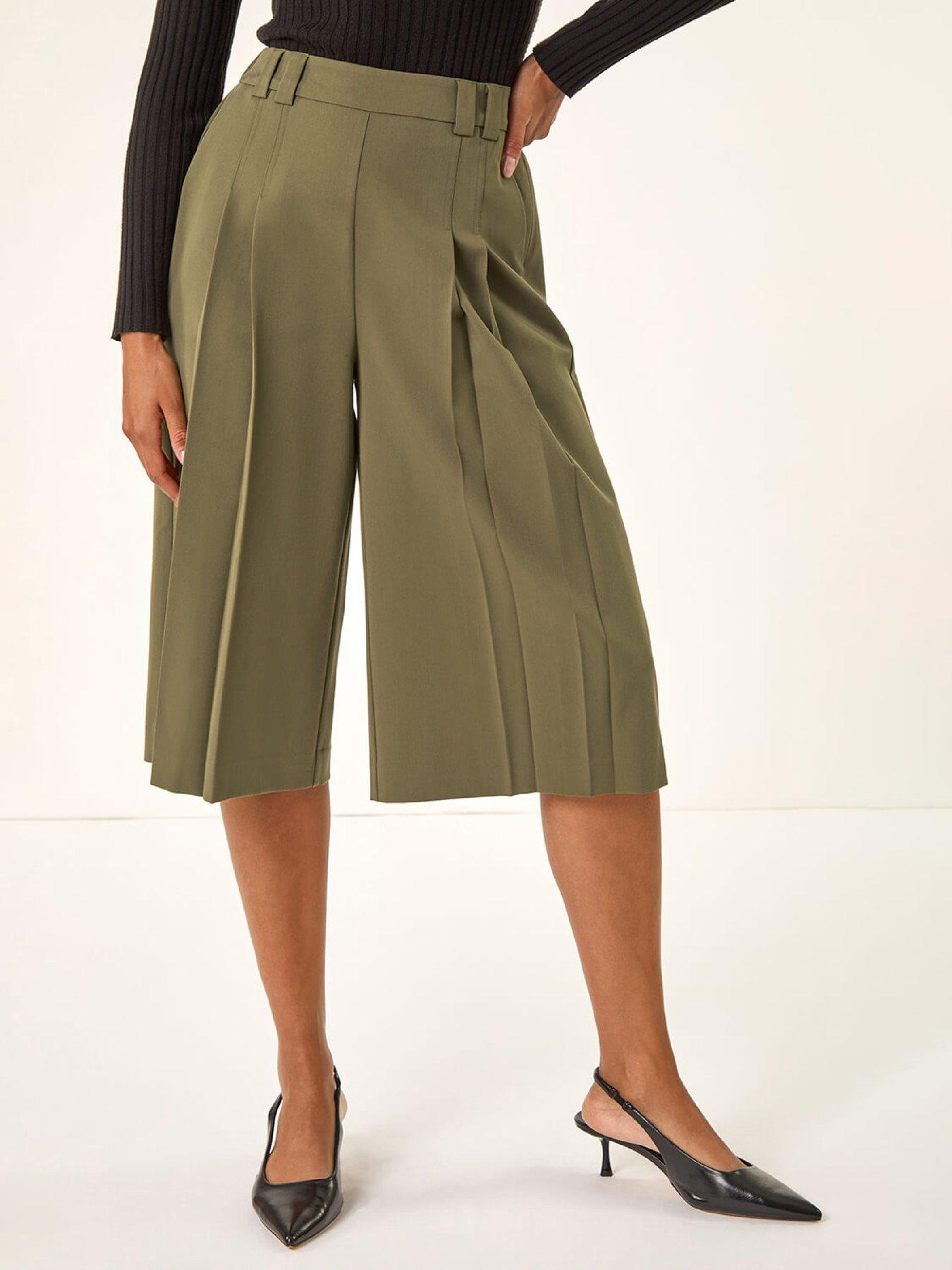 Image 1 of 5 of Roman Pleat Front Stretch Culottes - Olive
