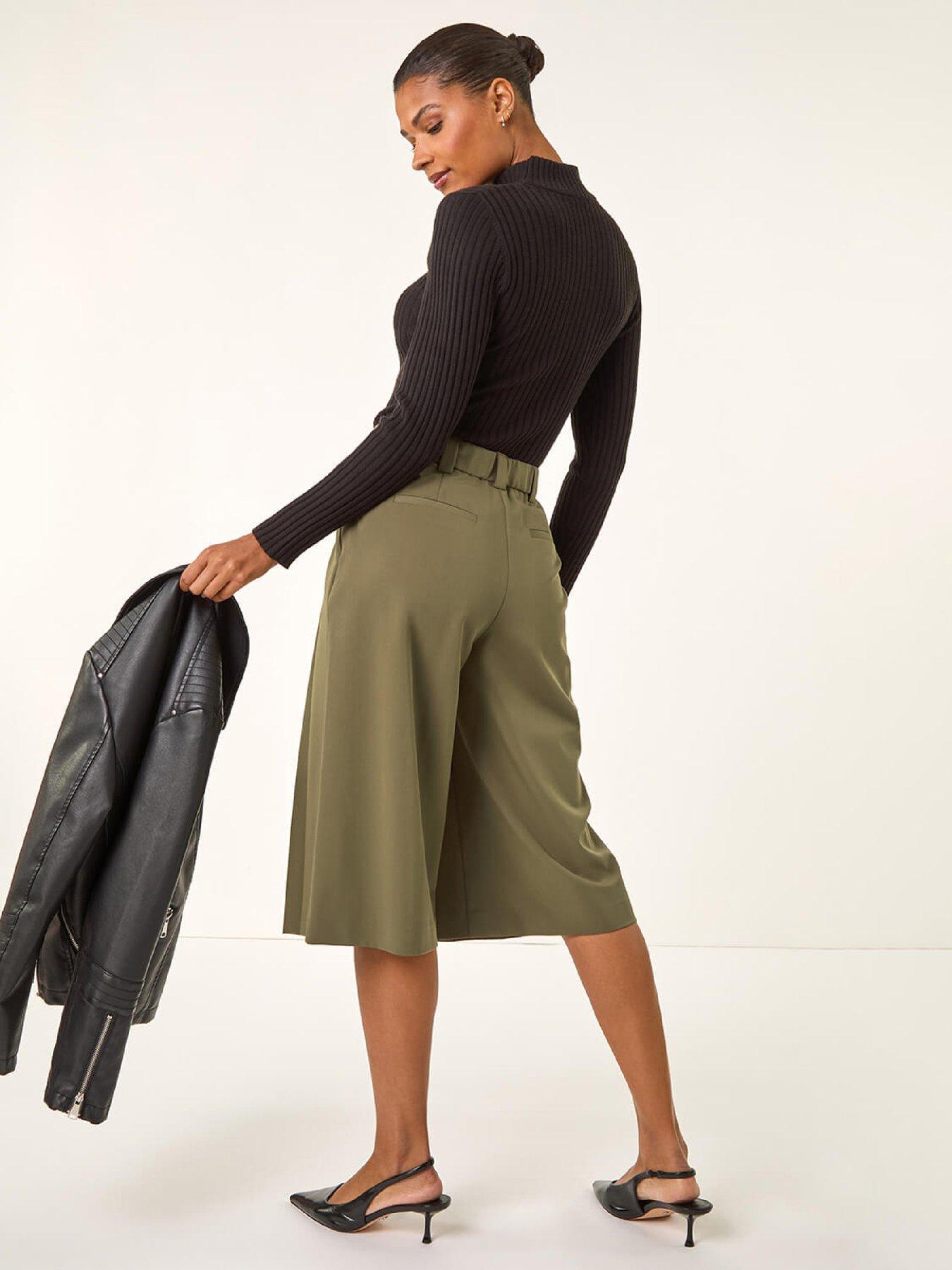 Image 2 of 5 of Roman Pleat Front Stretch Culottes - Olive
