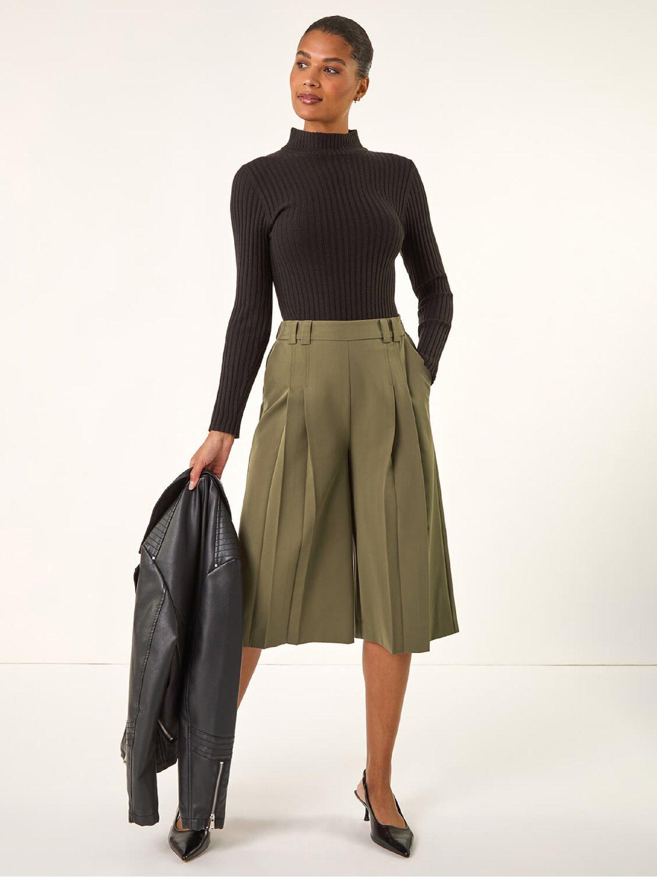 Image 3 of 5 of Roman Pleat Front Stretch Culottes - Olive