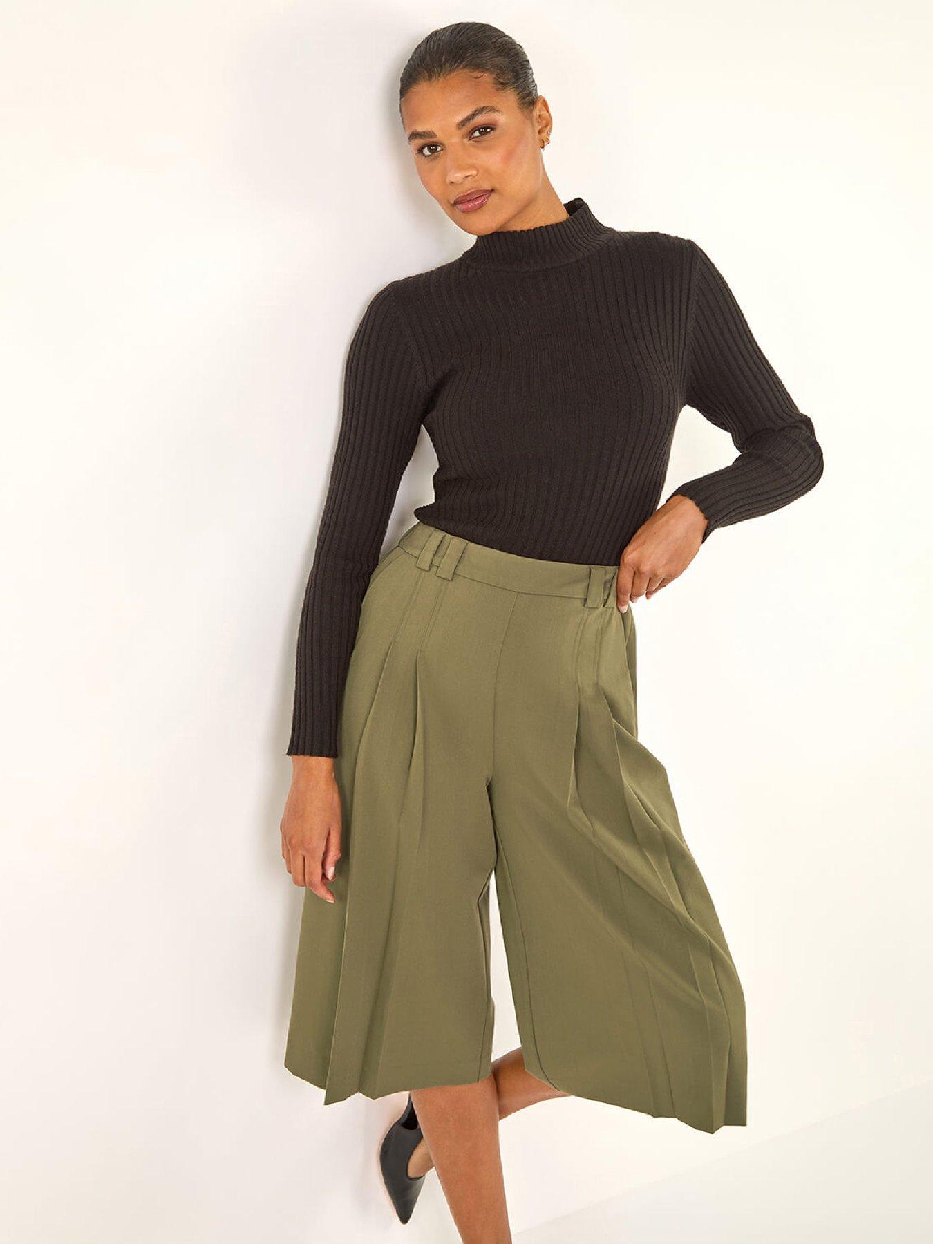 Image 4 of 5 of Roman Pleat Front Stretch Culottes - Olive