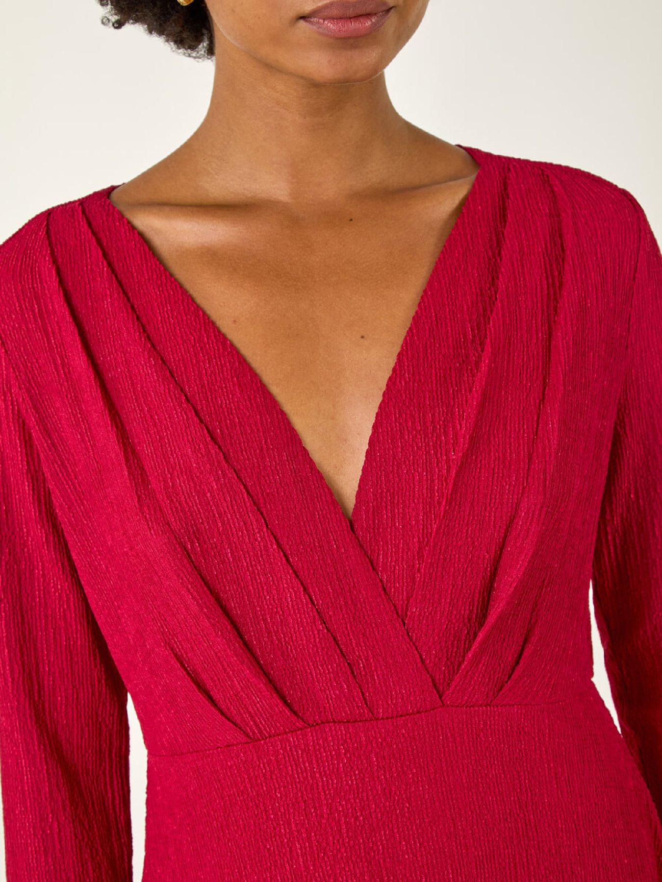 Image 5 of 5 of Roman Textured Wrap Midi Dress - Wine