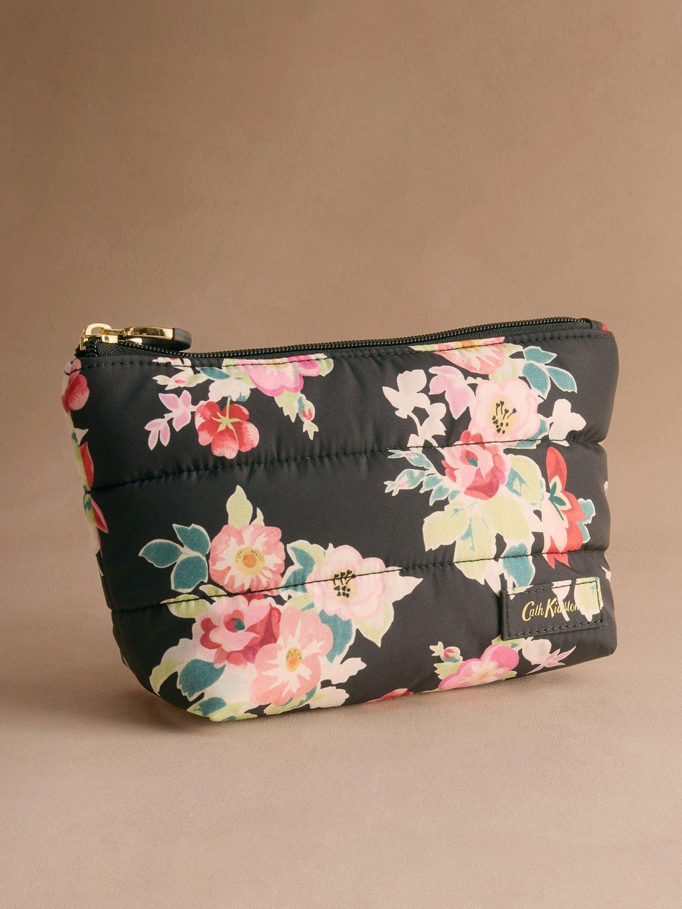 front image of cath-kidston-bunches-print-padded-pouch-black