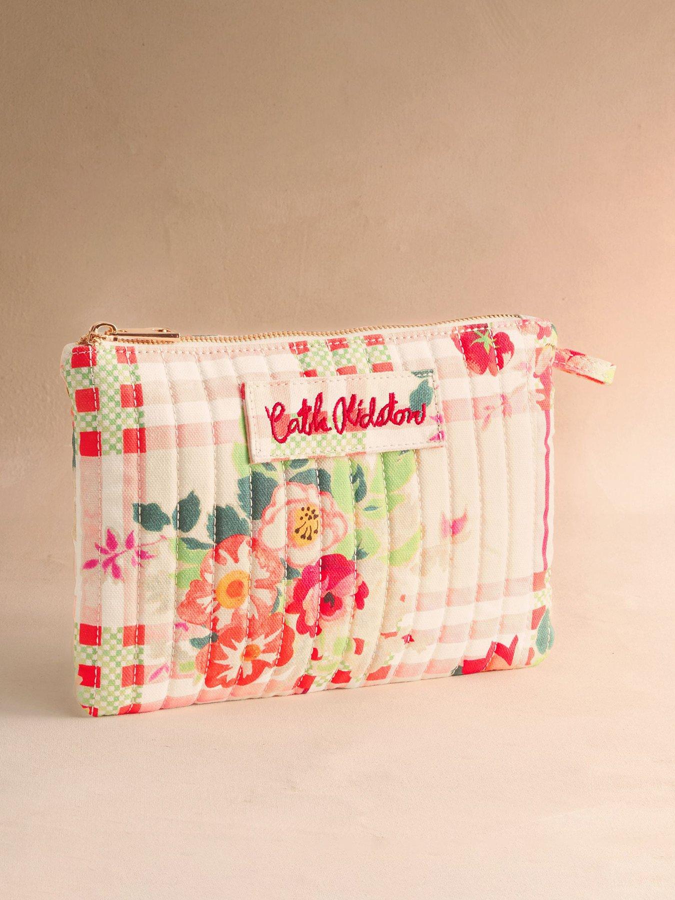 Cath Kidston Quilted Pouch Archive Floral Check Print - Cream