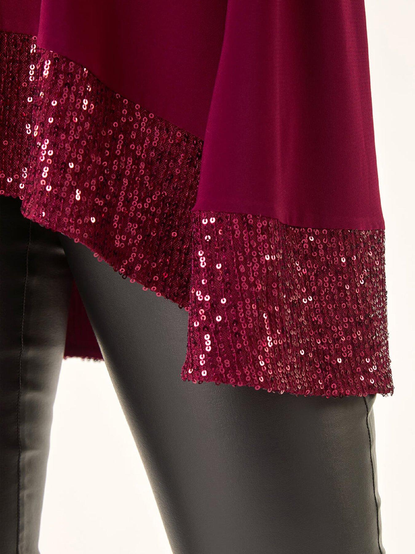 Image 5 of 5 of Roman Sequin Hem Tunic Stretch Top - Burgundy