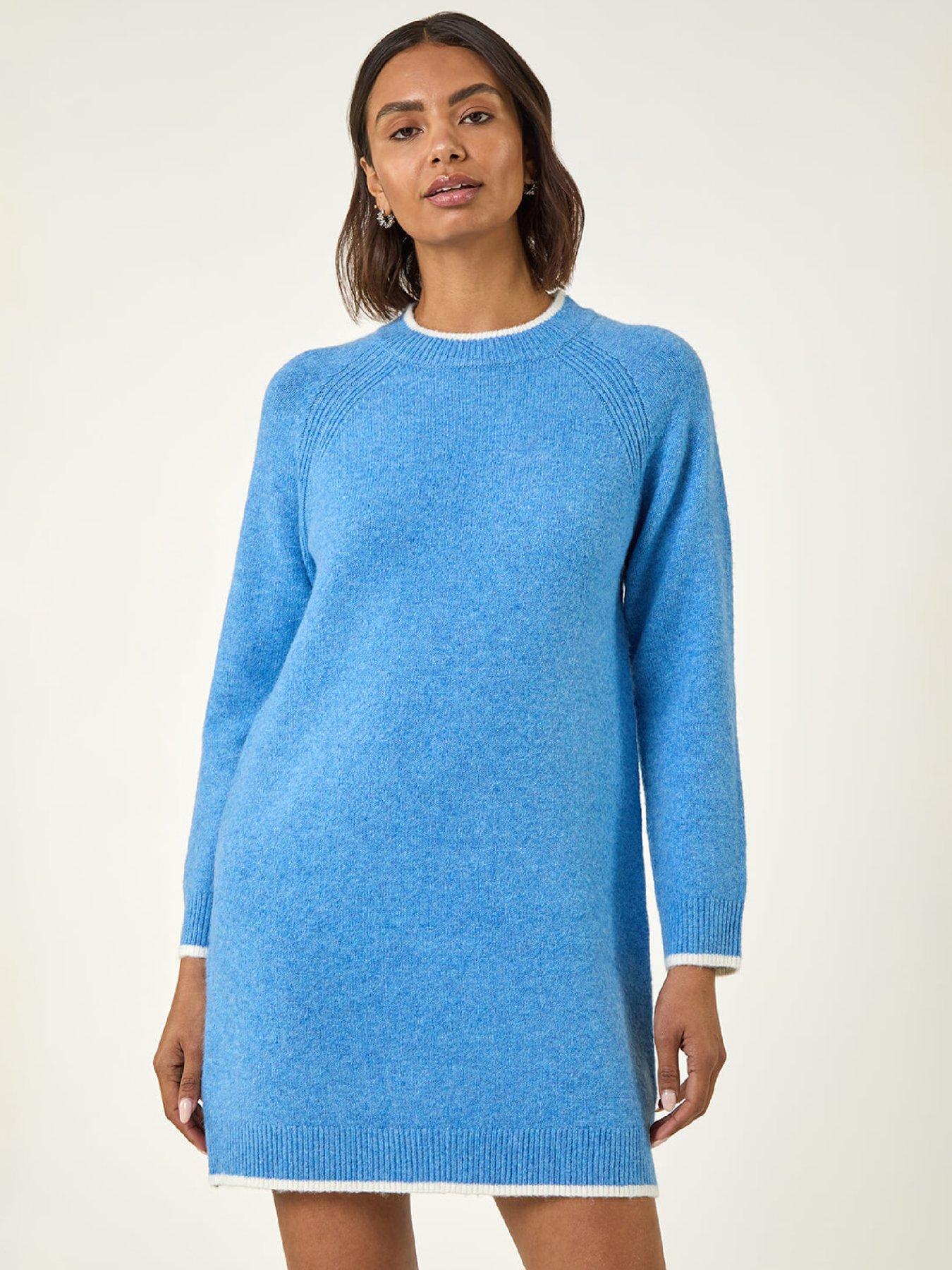 Image 1 of 5 of Roman Contrast Trim Knitted Jumper Dress - Blue