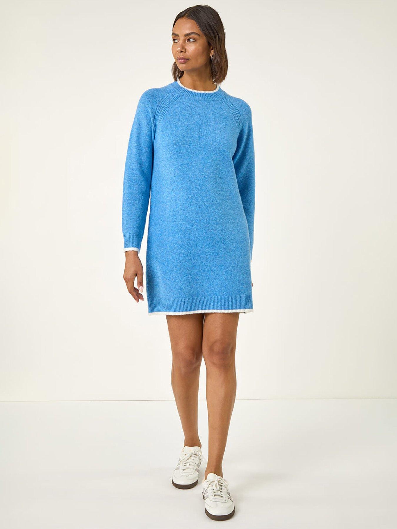 Image 2 of 5 of Roman Contrast Trim Knitted Jumper Dress - Blue