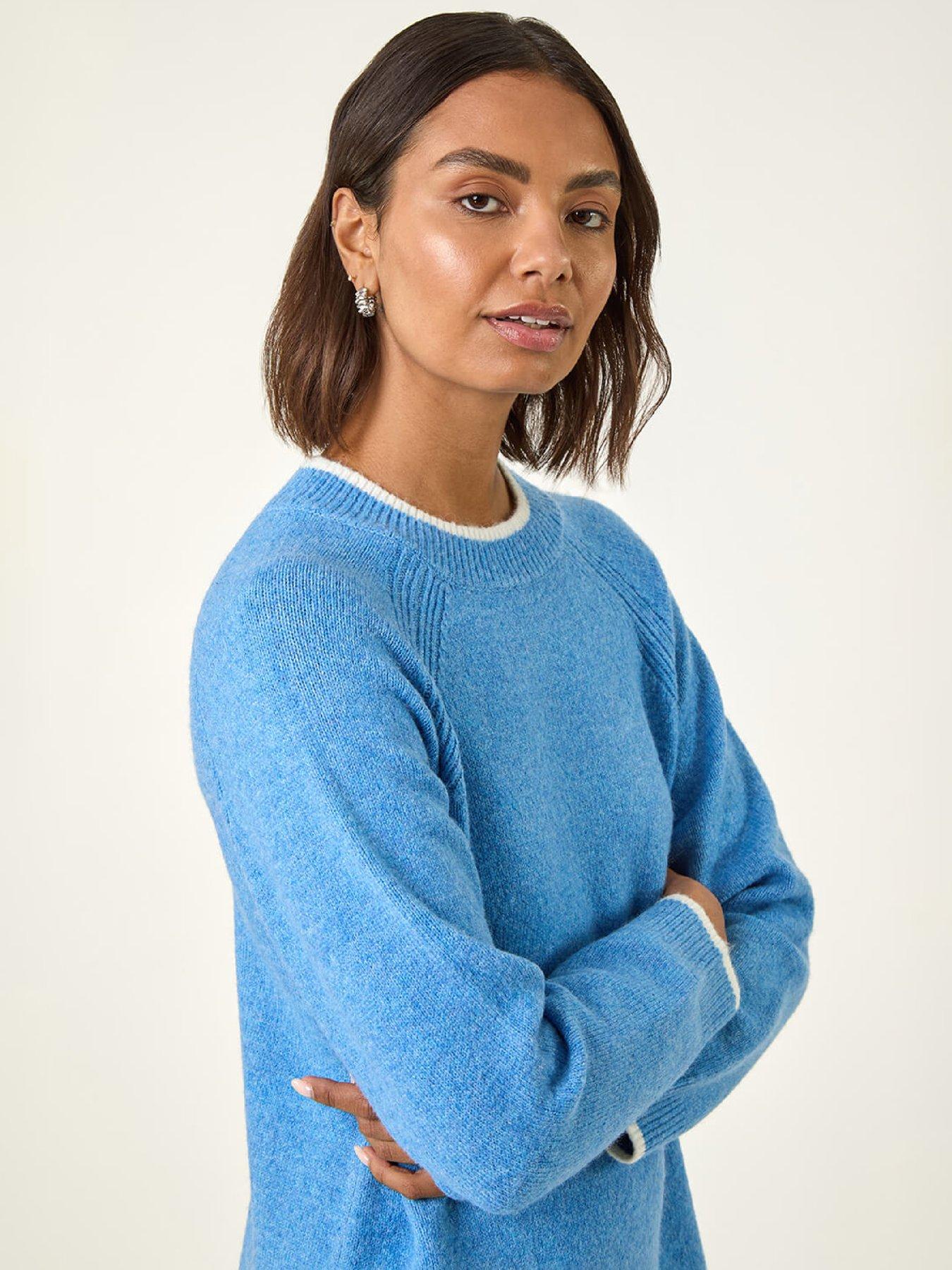 Image 4 of 5 of Roman Contrast Trim Knitted Jumper Dress - Blue