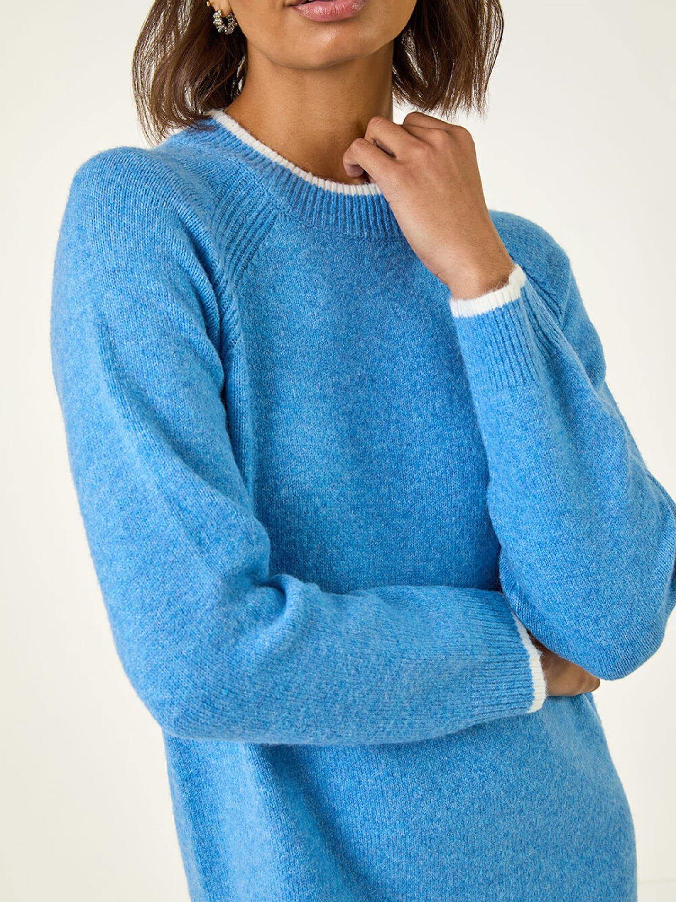 Image 5 of 5 of Roman Contrast Trim Knitted Jumper Dress - Blue