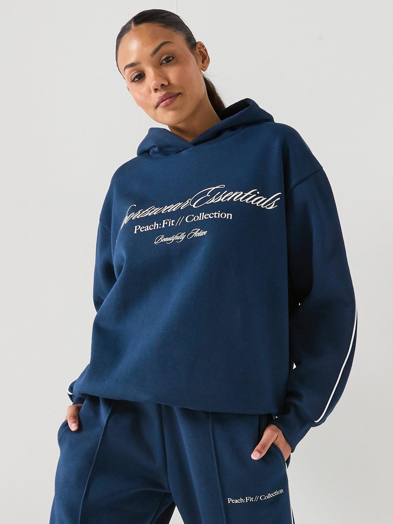 Peach Fit Womens Cotton Poly Long Sleeve Overhead Hoodie - Navy