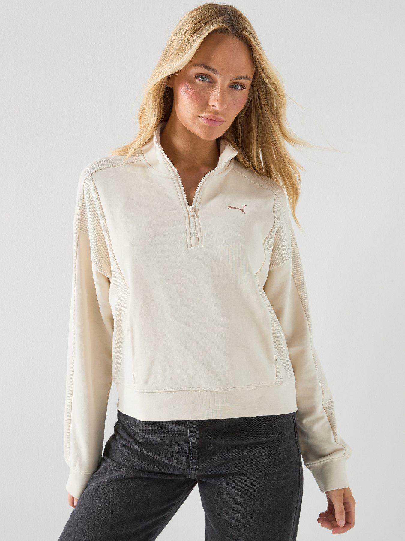 Puma Womens Class Relaxed Half-Zip Crew - White