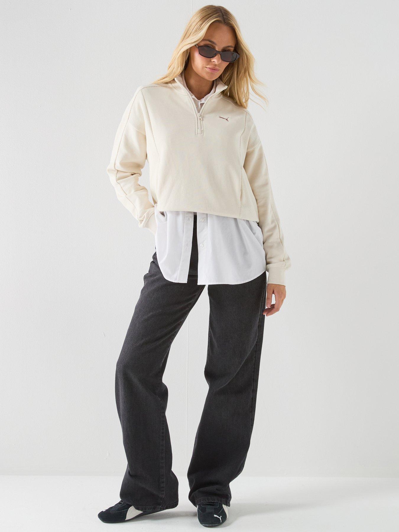 Image 3 of 5 of Puma Womens Class Relaxed Half-Zip Crew - White